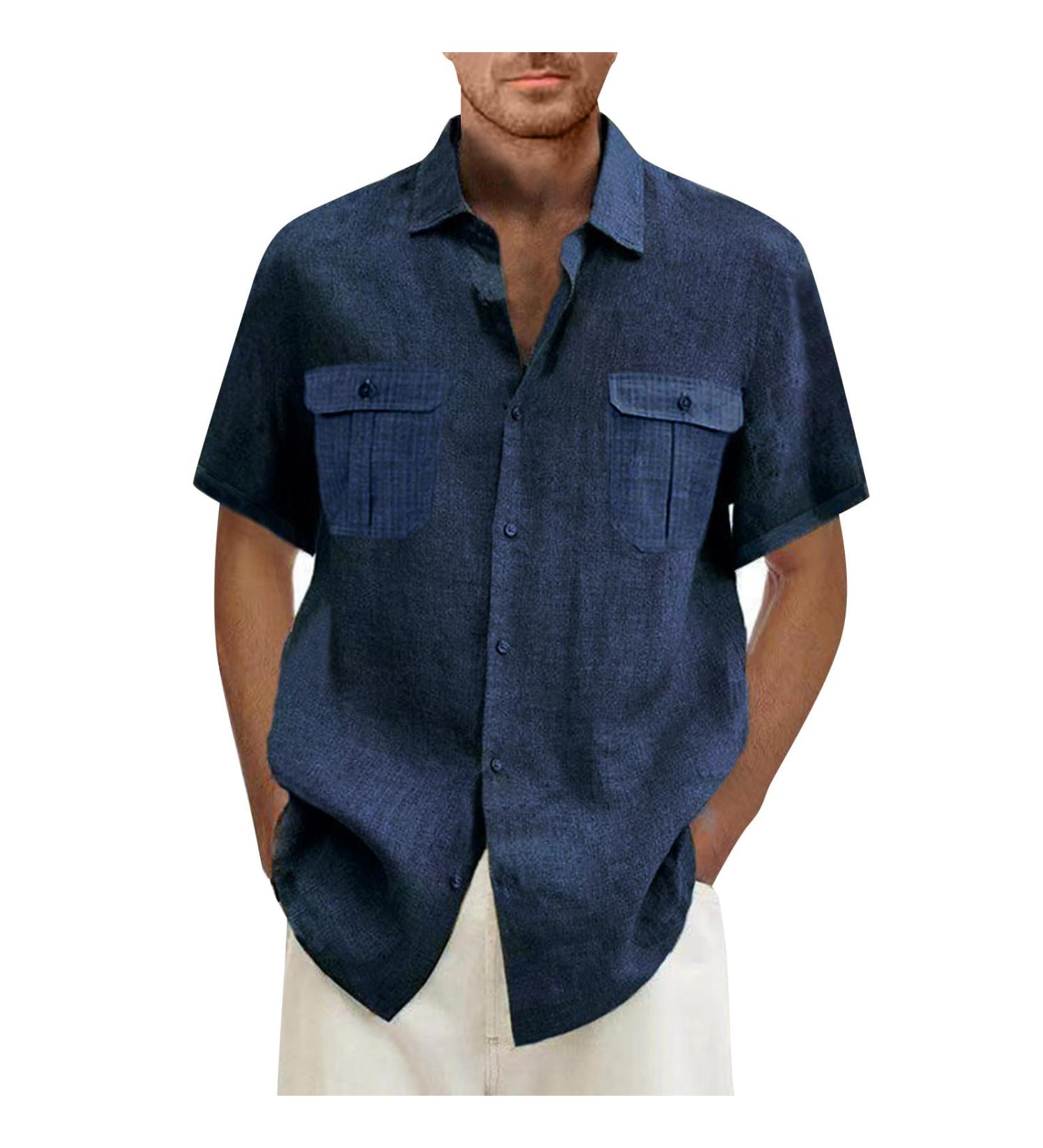 Buy Men's Short Sleeve Reversible Summer Shirt - Casual Hawaiian Beach Shirt with Button Placket & Pockets | Lightweight Vacation Tees in XL & Marine Colors - Buy Online on GoSupps.com