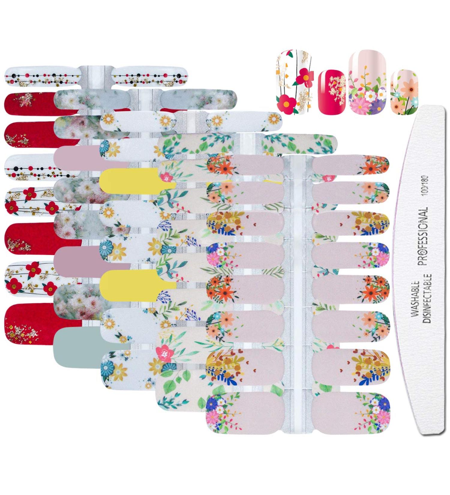 WOKOTO Nail Art Wraps Stickers Set with Nail File - Flower Leaf Design Decals for Manicure - 5 Sheets - Buy Online on GoSupps.com
