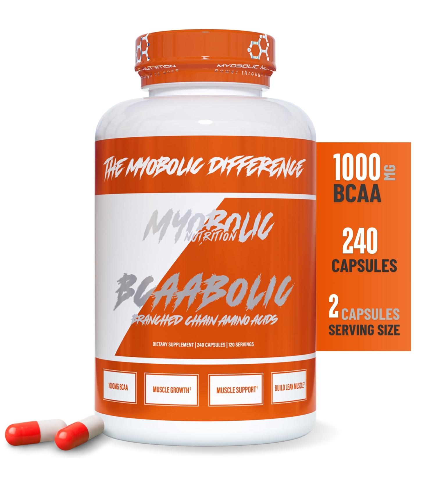 BCAABOLIC & MYOBOLIC BCAA Capsules - 1000mg 2:1:1 Ratio | High-Potency Amino Acids for Muscle Growth & Recovery | Keto-Friendly Supplement | 120 Servings - Buy Online on GoSupps.com