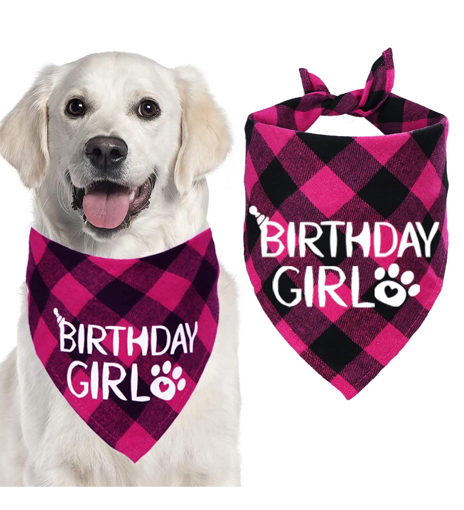 STMK Dog Birthday Bandana - Plaid Triangle Scarf for Medium Large Dogs Birthday Girl - Perfect Dog Birthday Supplies - Buy Online on GoSupps.com