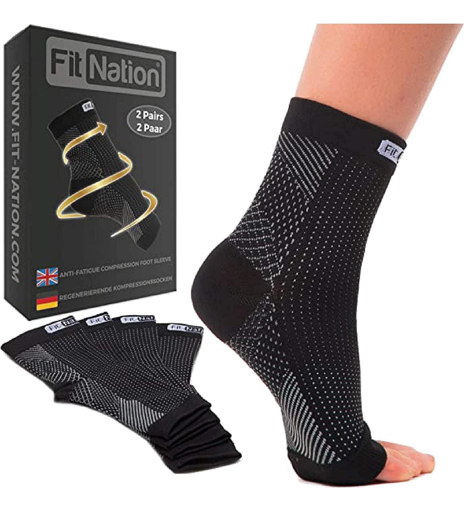 Fit Nation Plantar Fasciitis Support Socks (2 Pairs) - Ultimate Compression Sleeves for Aching Feet - L-XL Black - Buy Online on GoSupps.com
