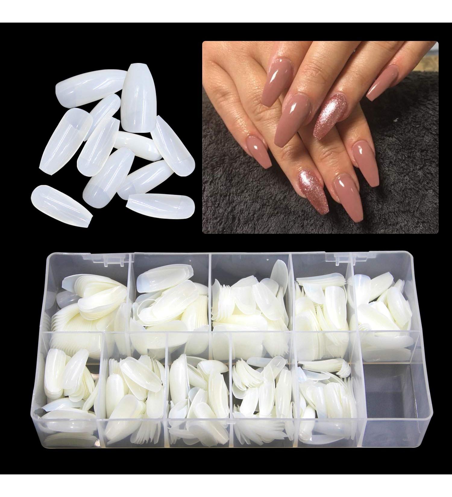 500pcs Ballerina False Nails - Long Coffin Nail Tips Natural Wide Half Cover Includes Box - Perfect for E-Commerce & International Shipping - Buy Online on GoSupps.com