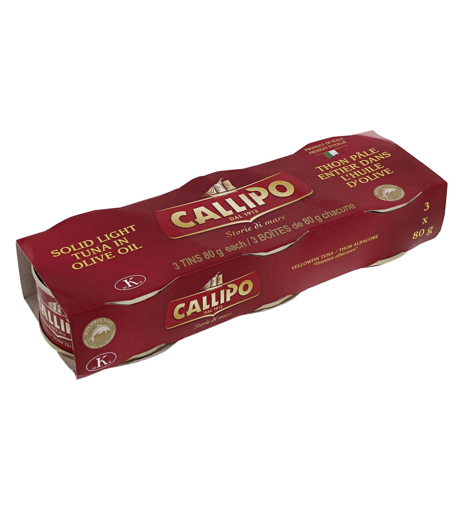 Callipo Canned Solid Light Tuna in Olive Oil 3 Cans x 80g (240 Grams) - Buy Online on GoSupps.com