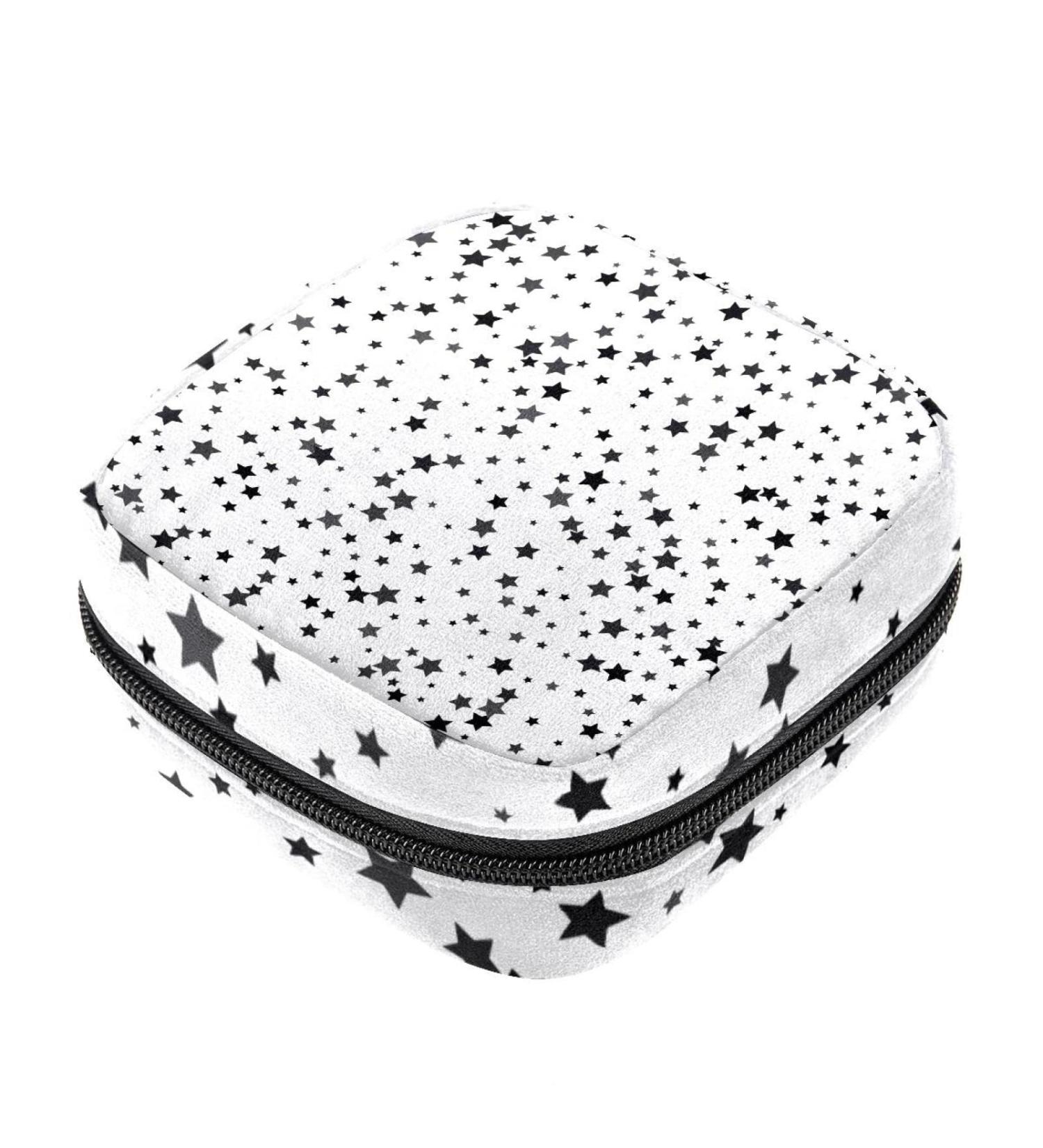 Stylish Black Star Pattern Menstruation Pad Bag with Zipper - Women's Napkin & Tampon Organizer - Essential Collective Bag for Girls - Buy Online on GoSupps.com
