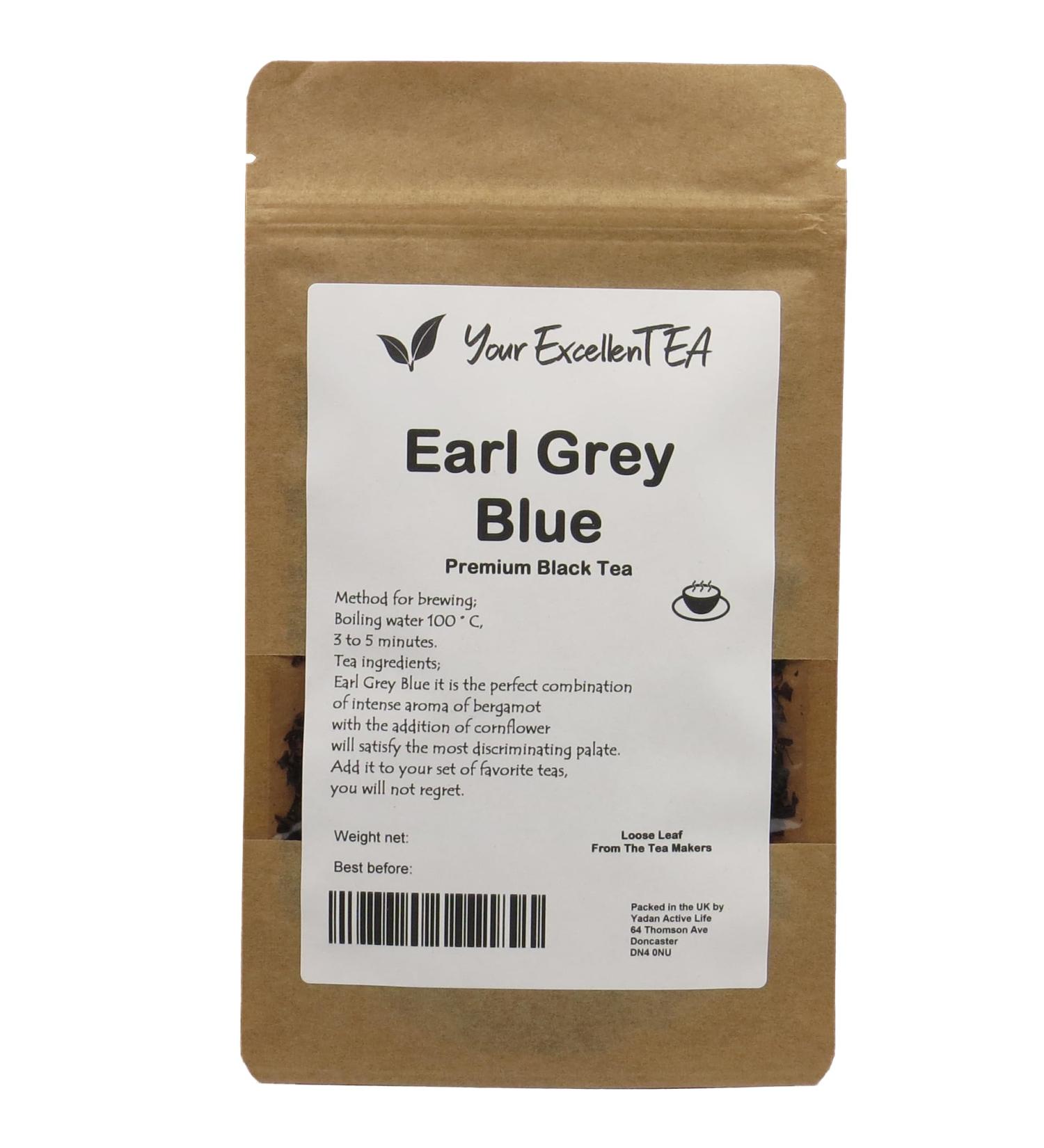 Your ExcellenTEA - Earl Grey Blue Flower - Black Tea Loose Leaf with Real Bergamot Oil in Resealable Pouch made from Ceylon BOP1 (100g) - Buy Online on GoSupps.com