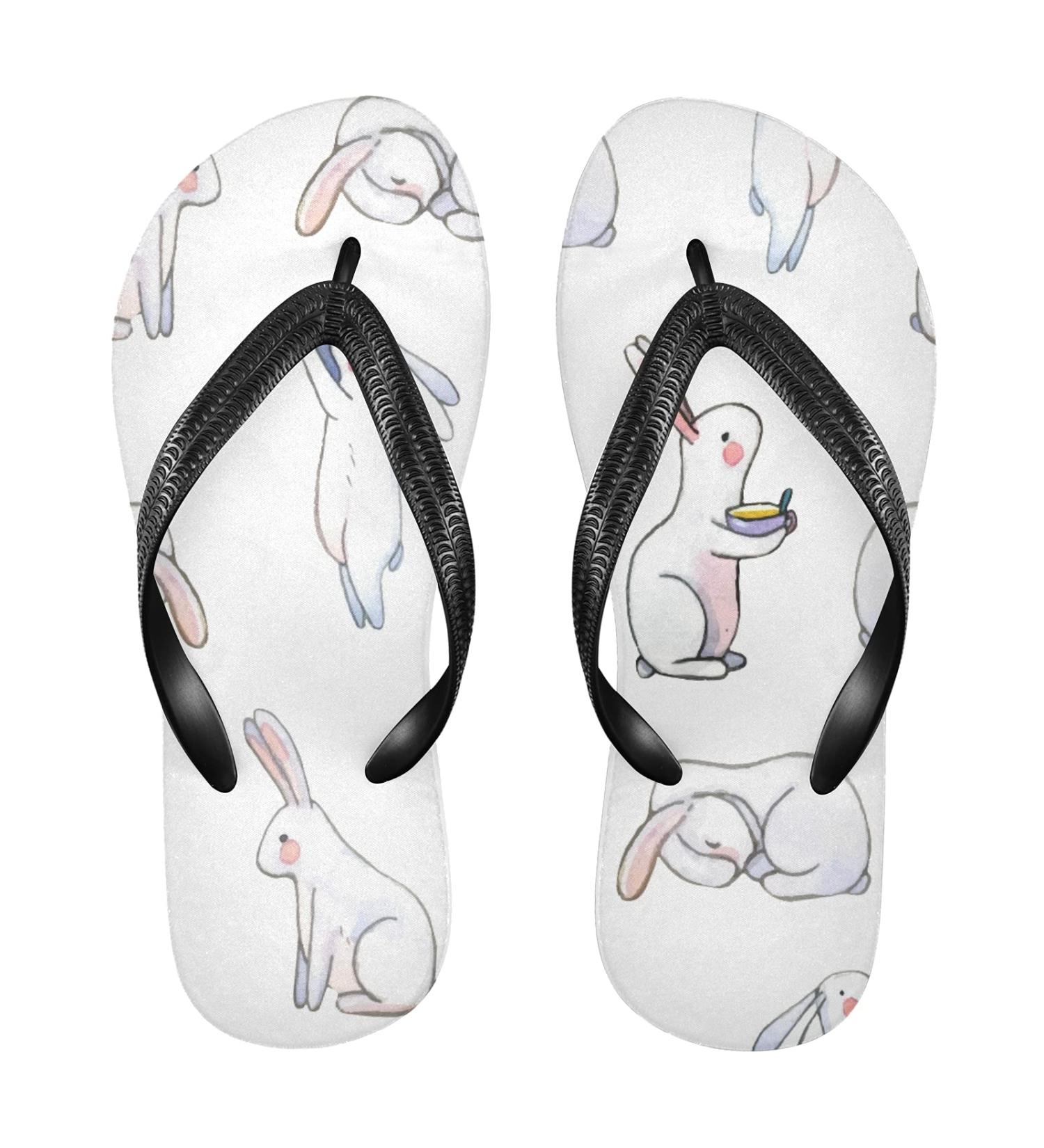 Mnsruu Rabbit Flip Flops for Women & Men - Home Hotel Spa Travel - Size M - White - Buy Online on GoSupps.com