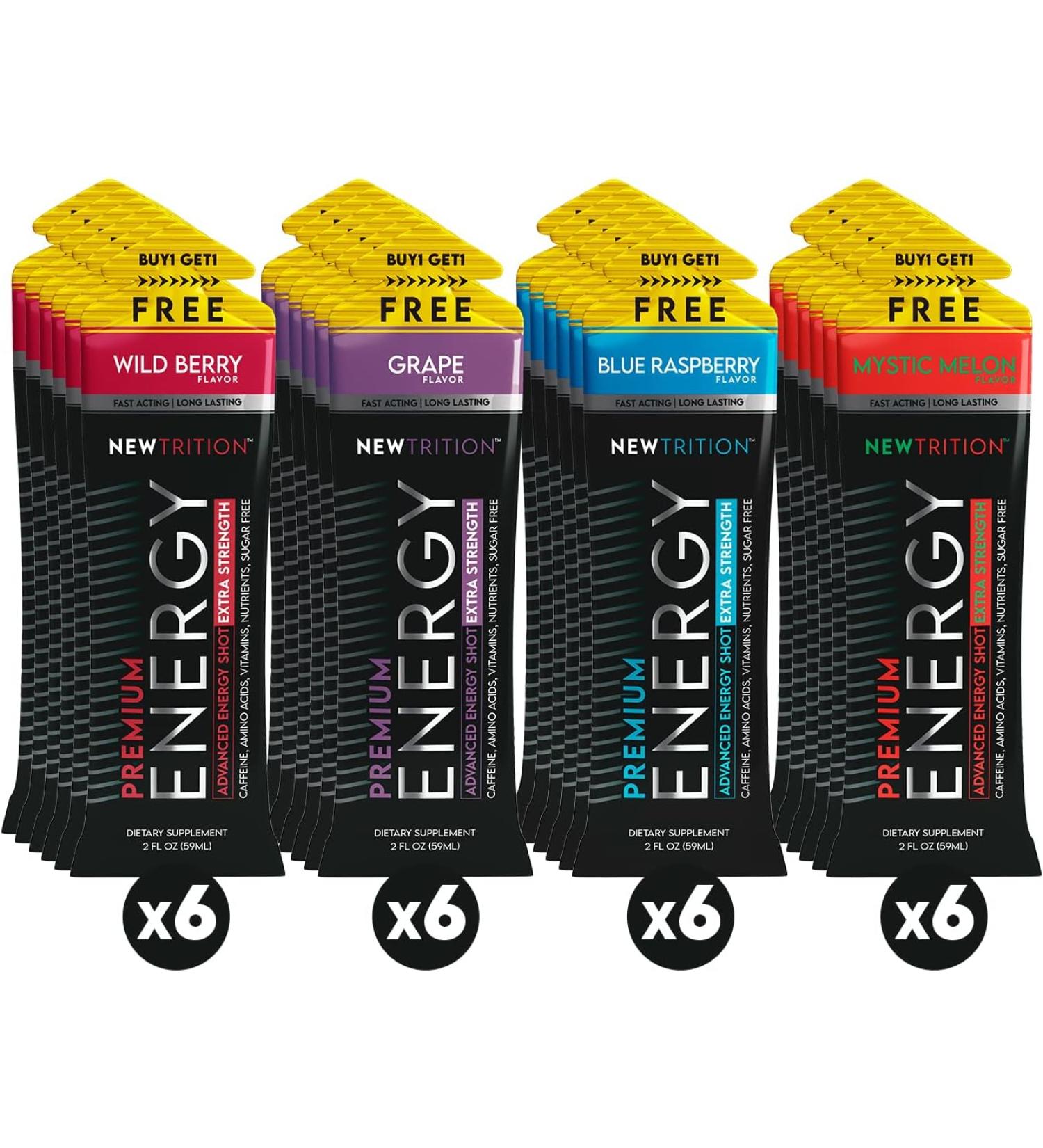 NewTrition Extra Strength Energy Shot 250mg Caffeinated | B-Vitamins & Amino Acids | Long Lasting & Sugar Free | 24-Count - Buy Online on GoSupps.com