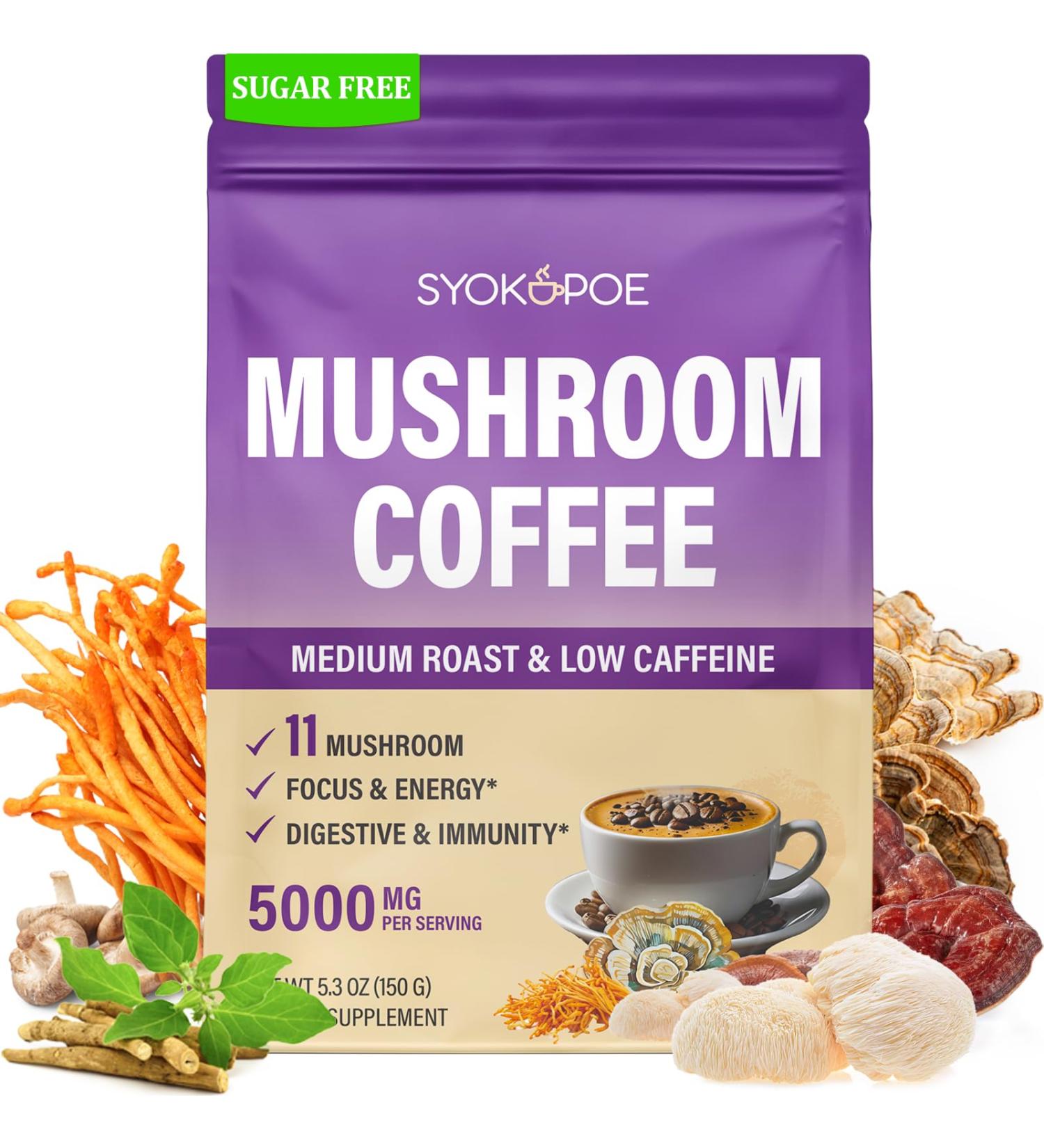 Mushroom Coffee Organic 11 Mushrooms + 8 Adaptogenic Herb Mushroom Coffee for Focus Energy Digestion & Immune Support| Cordyceps Lion s Mane Reishi Chaga & Ashwagandha| Gluten Free 30 Servings 5.3 Ounce (Pack of 1) - Buy Online on GoSupps.com