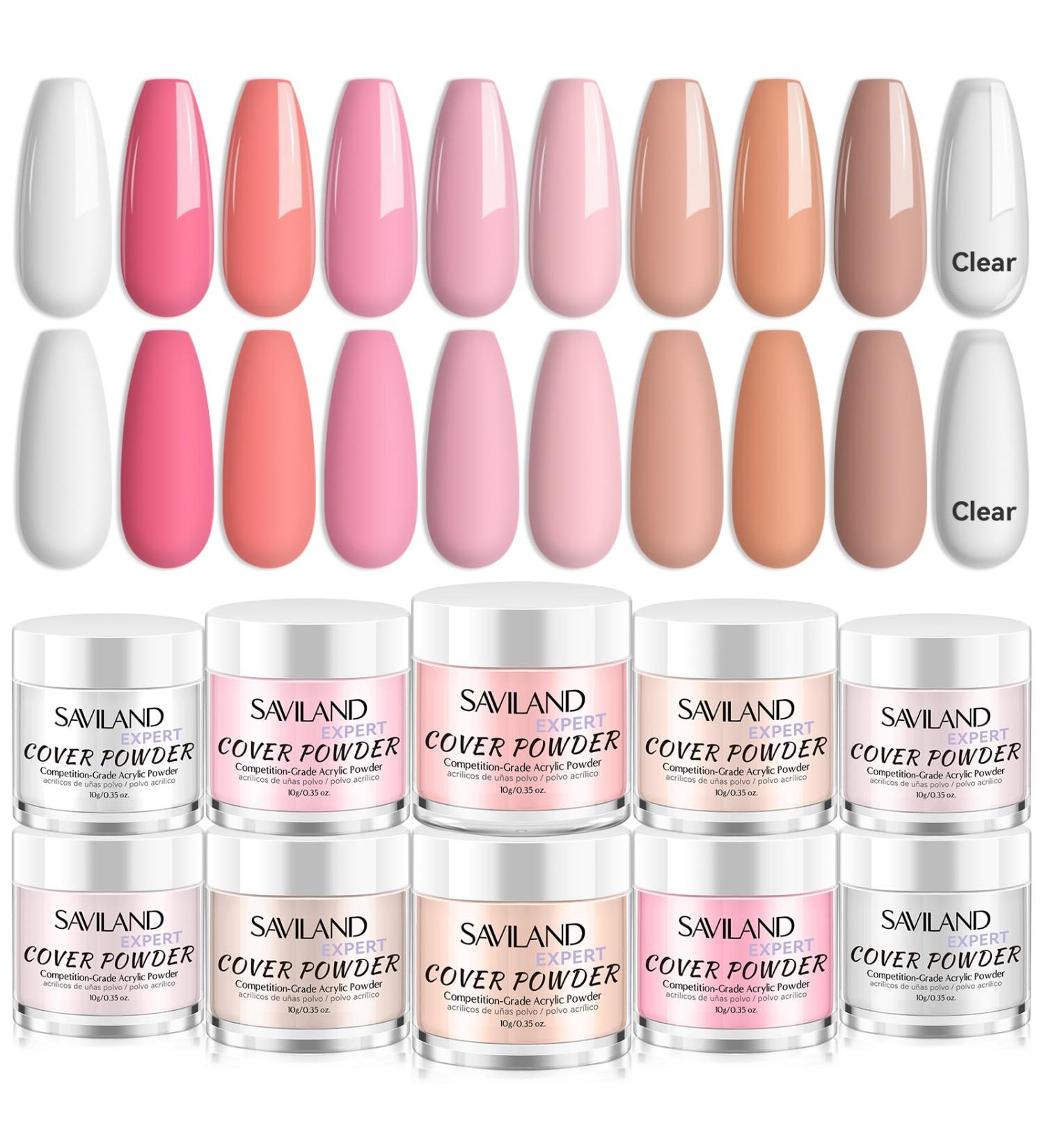Saviland Acrylic Powder Set - Professional 10 Colors for Nail Extension & 3D Nail Art - Quick Dry Ultra Fine Acrylic Powder - Salon Quality Clear/Nudes/Pink 10G - Buy Online on GoSupps.com
