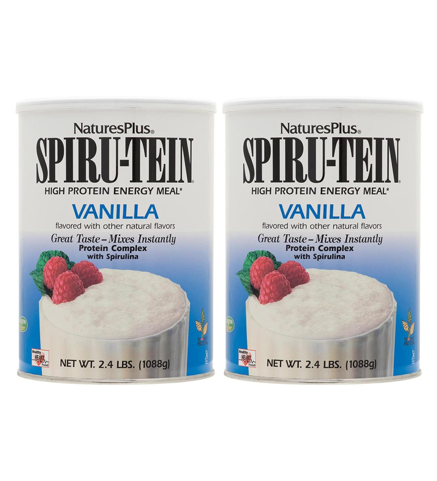 NaturesPlus SPIRU-TEIN Vanilla Plant-Based Protein Shake 2.4lb - Pack of 2 | Non-GMO, Vegetarian, Gluten Free | 32 Servings - Buy Online on GoSupps.com