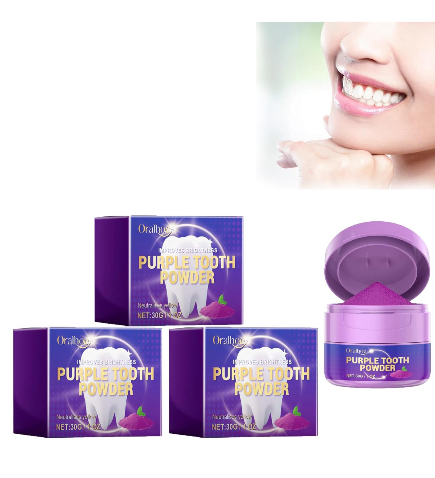 Deodorizing Teeth Whitening Powder Purple Toothpaste Powder Natural Teeth Whitening Toner Effectively Whitens Teeth and Removes Bad Breath (3PCS) - Buy Online on GoSupps.com