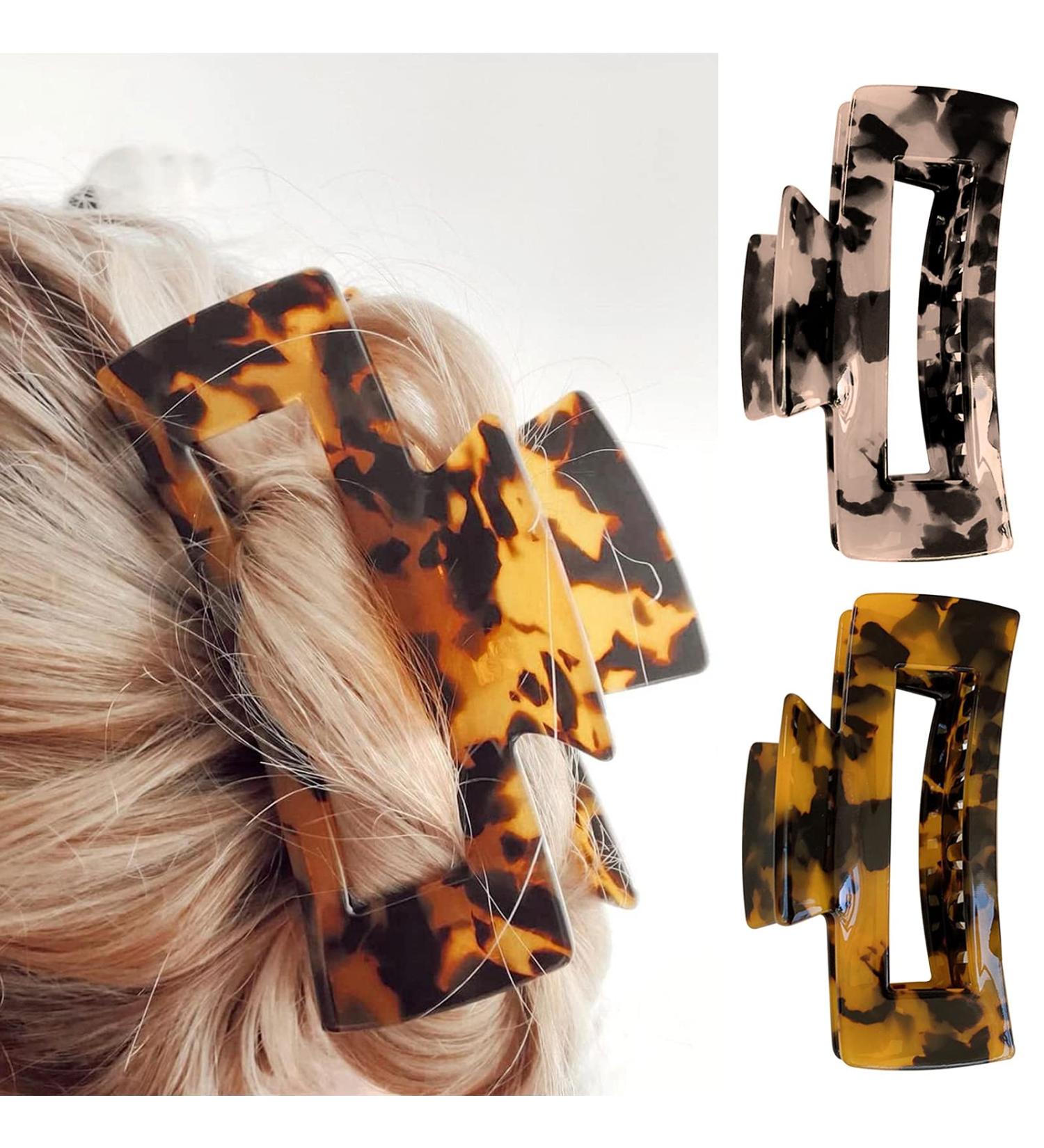 Large Tortoise Hair Claw Clips for Thick Hair - 2 Pack Acrylic Celluloid French Butterfly Jaw Clips for Strong Hold - Ideal for Women and Girls - Buy Online on GoSupps.com