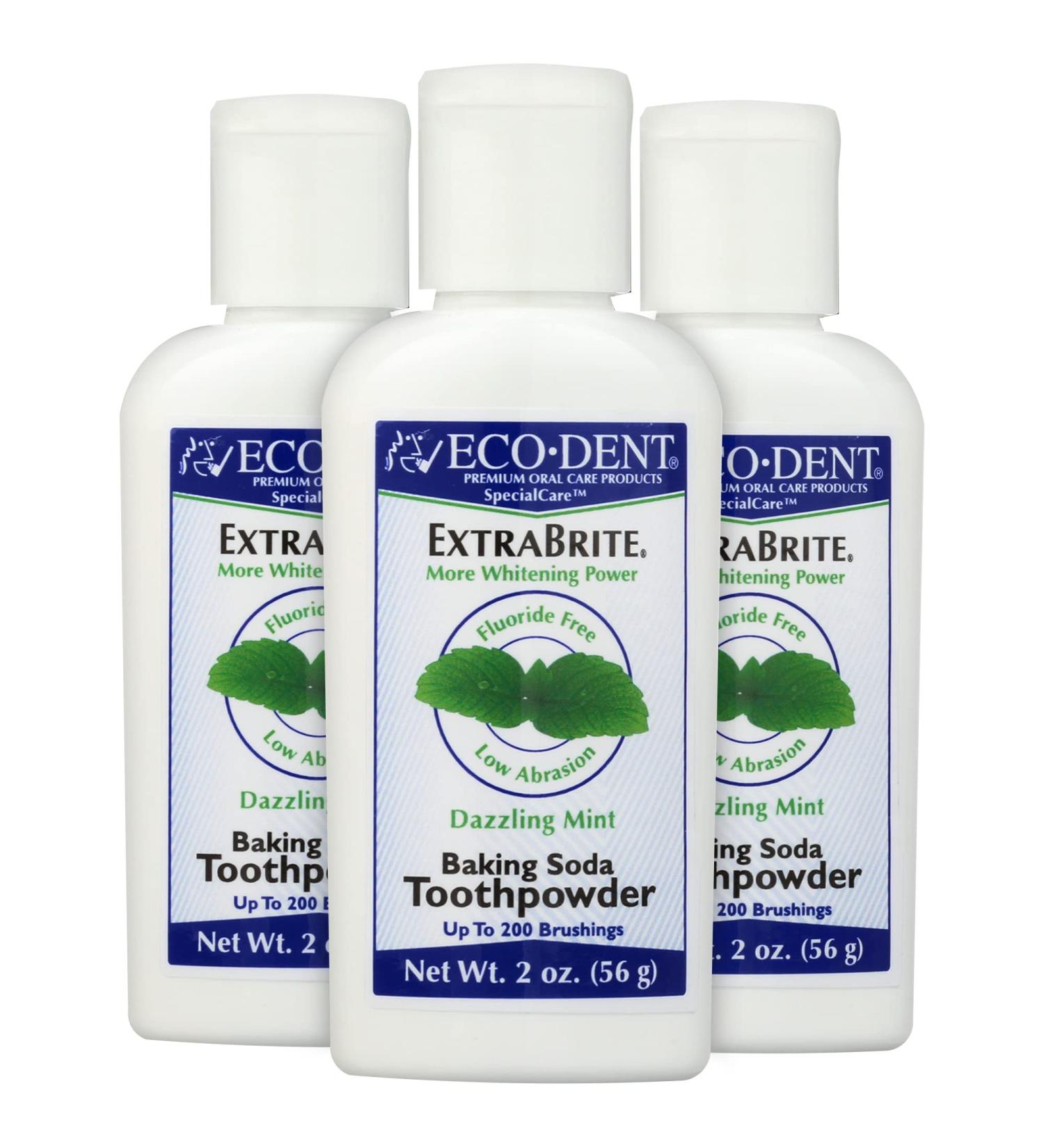 Eco-Dent ExtraBrite Vegan Tooth Powder - Fluoride Free Teeth Whitening with Baking Soda - Dazzling Mint - 3 Pack (2 Oz Each) - Buy Online on GoSupps.com
