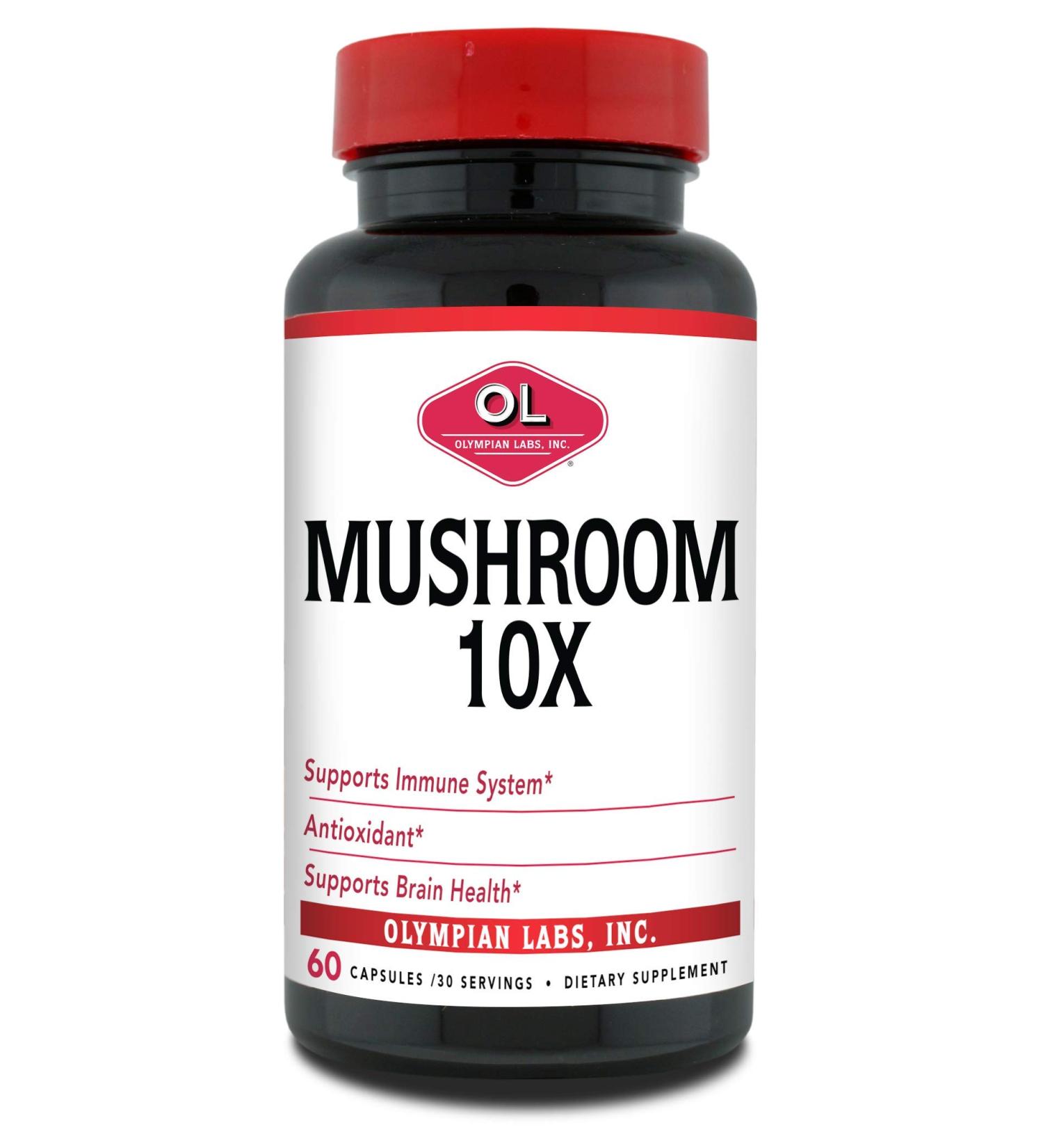 Olympian Labs 10X Mushroom Supplement Capsules - Comprehensive Formula Supporting Immune System Antioxidant Brain Health - 60 Capsules (30 Servings) - Buy Online on GoSupps.com