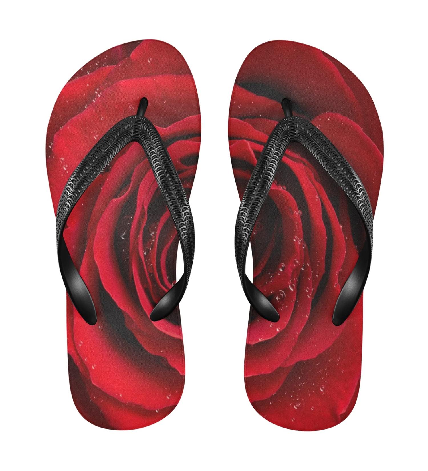 Mnsruu Red Floral Rose Flip Flops - Perfect for Valentine's Day Home Hotel Spa & Travel - Size M - Buy Online on GoSupps.com