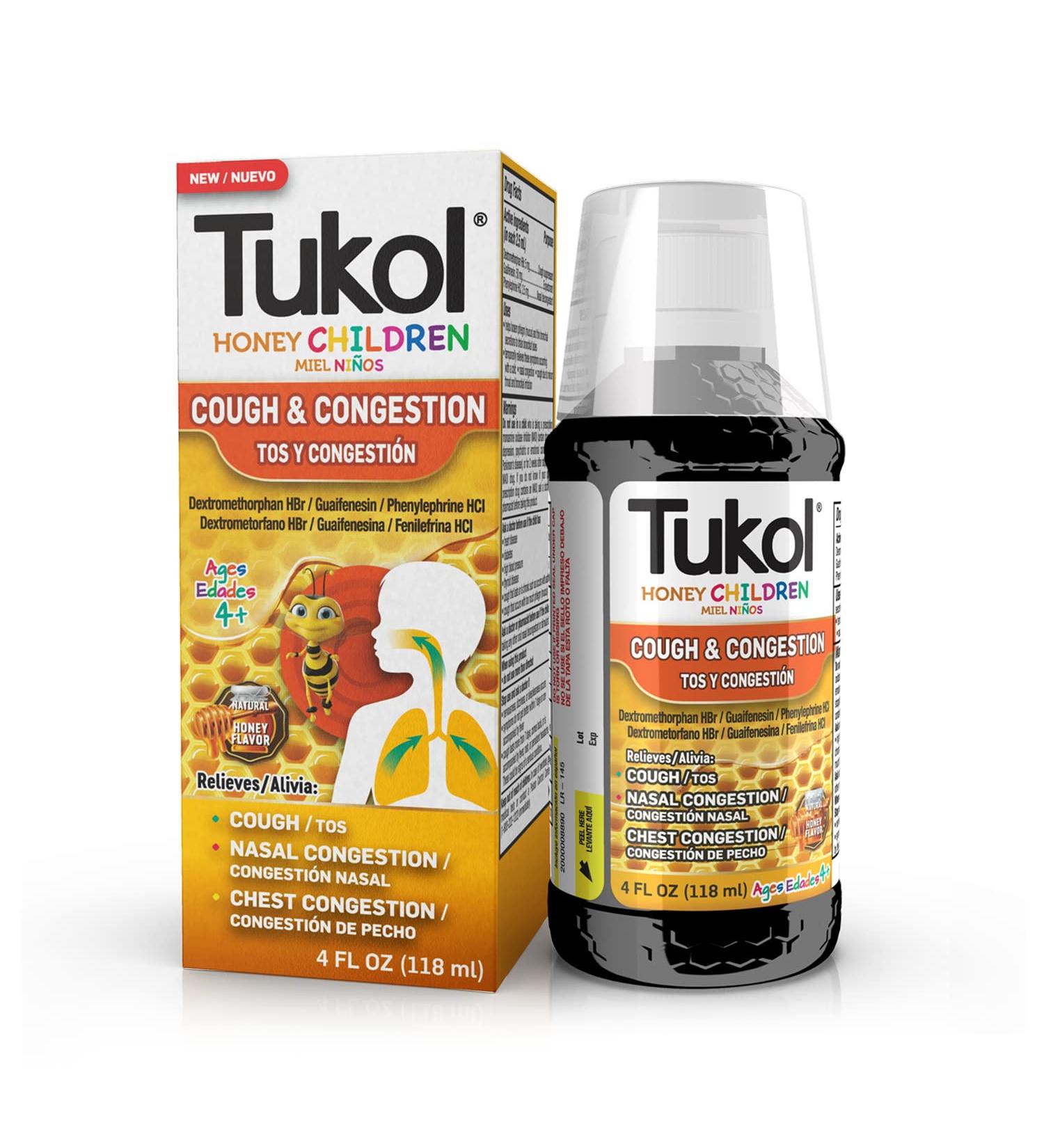 TUKOL Honey Children Cough & Congestion Relief - 4 oz Cough Medicine for Kids 4+ | Natural Cough Suppressant & Chest Congestion Syrup - Buy Online on GoSupps.com