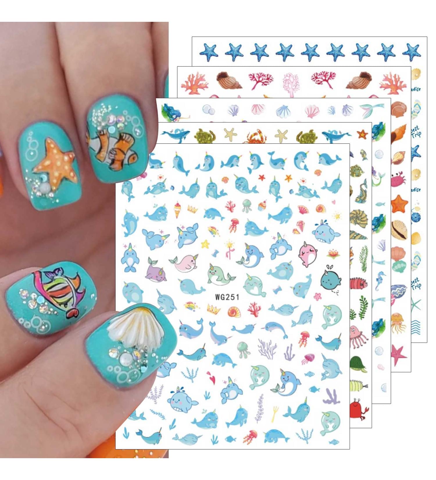 Summer Ocean Nail Art Stickers - Self-Adhesive Fish, Beach Turtle, Whale Decals for Nail Design - Buy Online on GoSupps.com