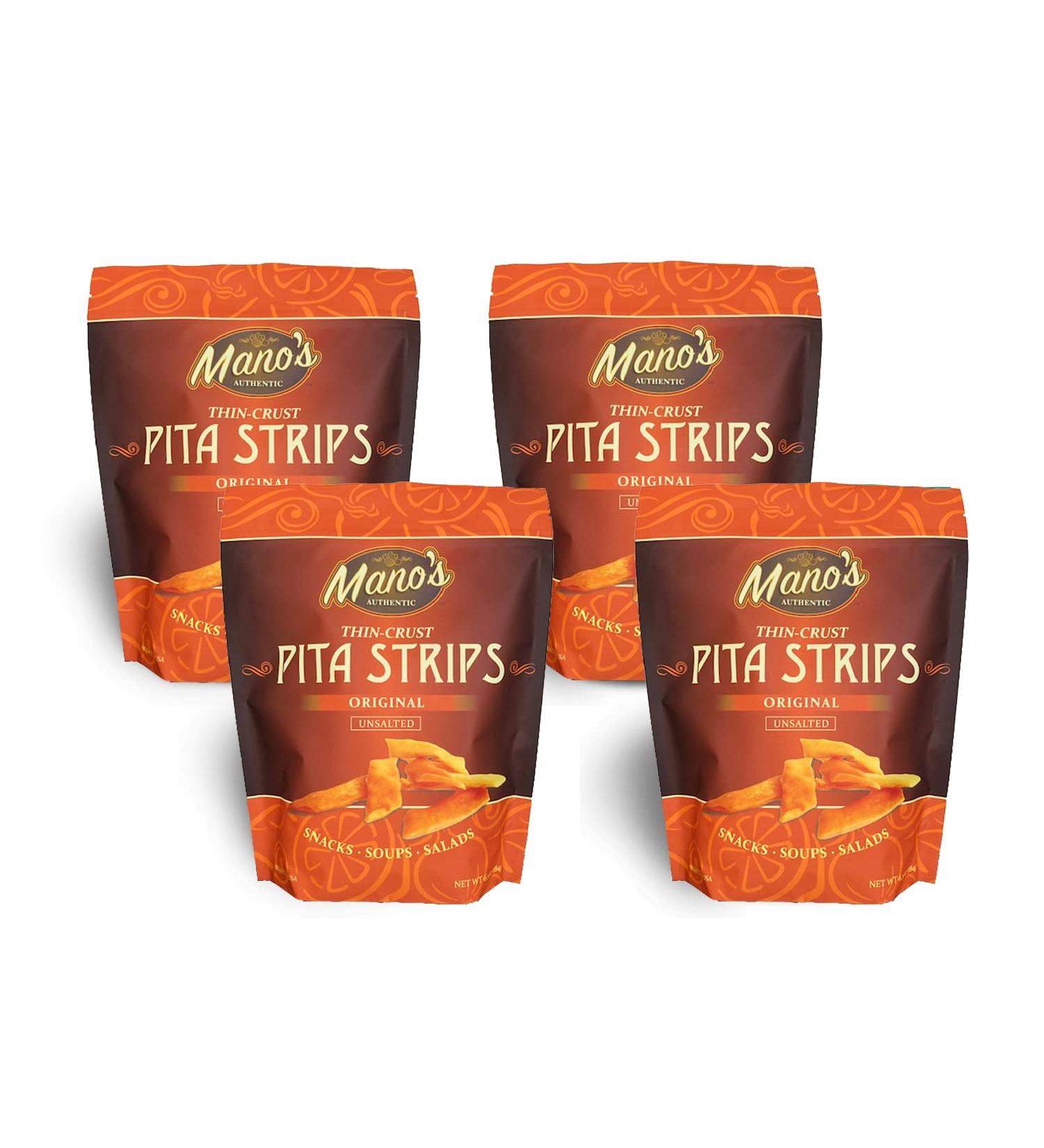 Manos Authentic Thin Pita Chip Strips - Healthy Bite-Sized Snack, Original Flavor (4 Pack, 6.5oz) - Buy Online on GoSupps.com