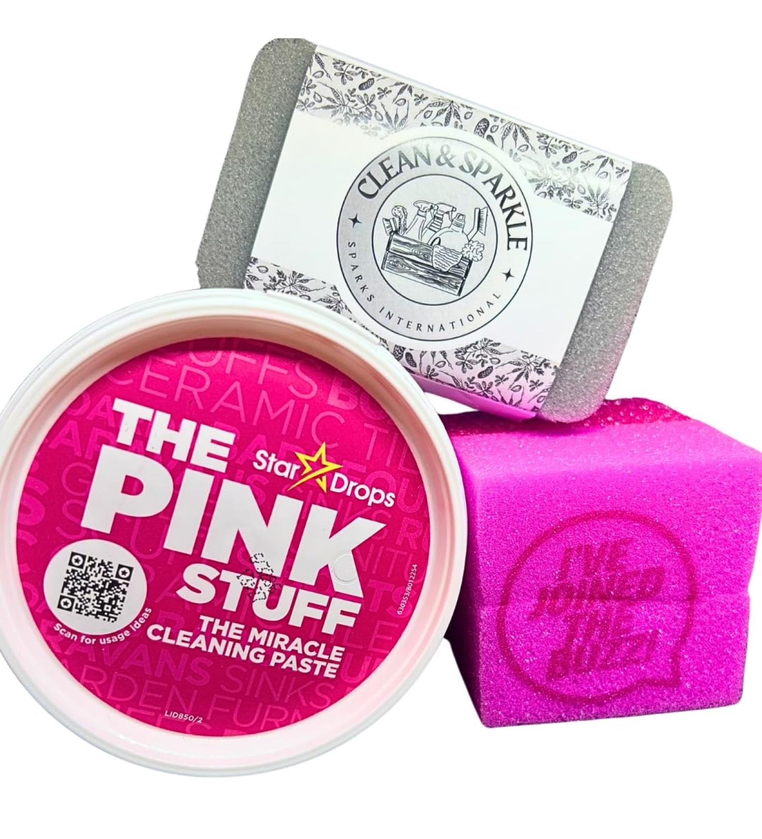 Clean & Sparkle Pink Bundle: Pink Stuff Paste Buzz Dish Block & Modern Grey Sponge - Say Goodbye to Grime! - Buy Online on GoSupps.com