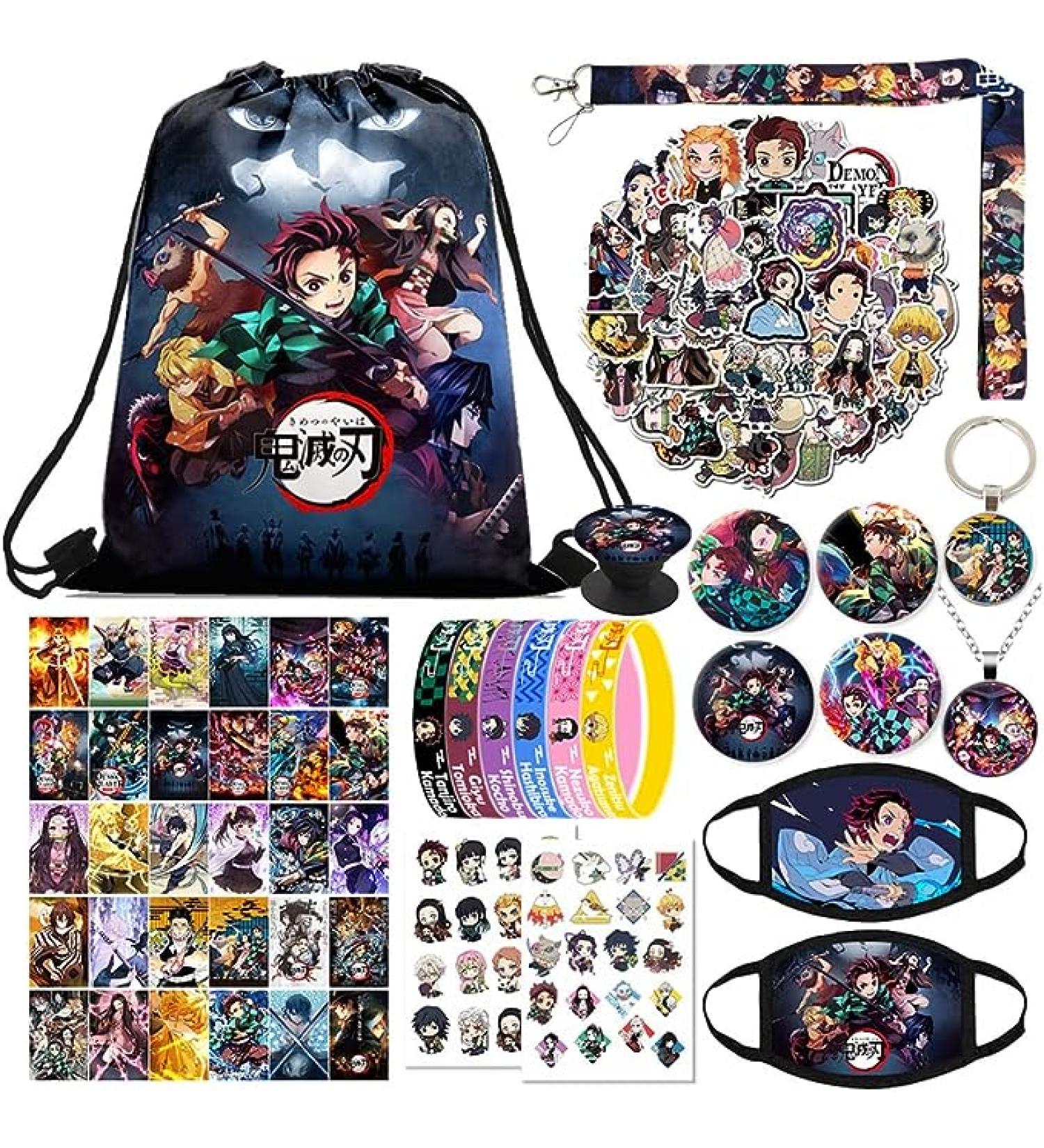 Premium Demon Slayer Manga Gift Set with Backpack, Face Masks, Stickers, Cards, Pins, Bracelets & More - Buy Online on GoSupps.com