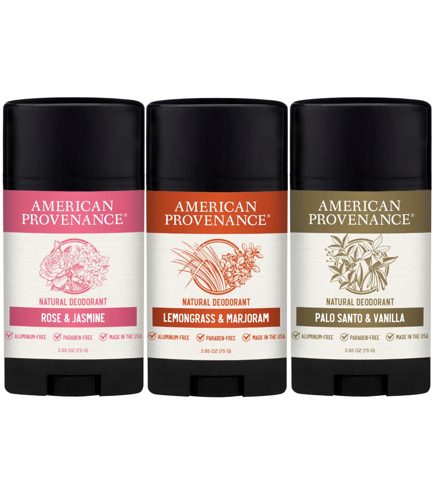 American Provenance Rose & Jasmine Lemongrass & Marjoram and Palo Santo & Vanilla Deodorant Bundle - Buy Online on GoSupps.com