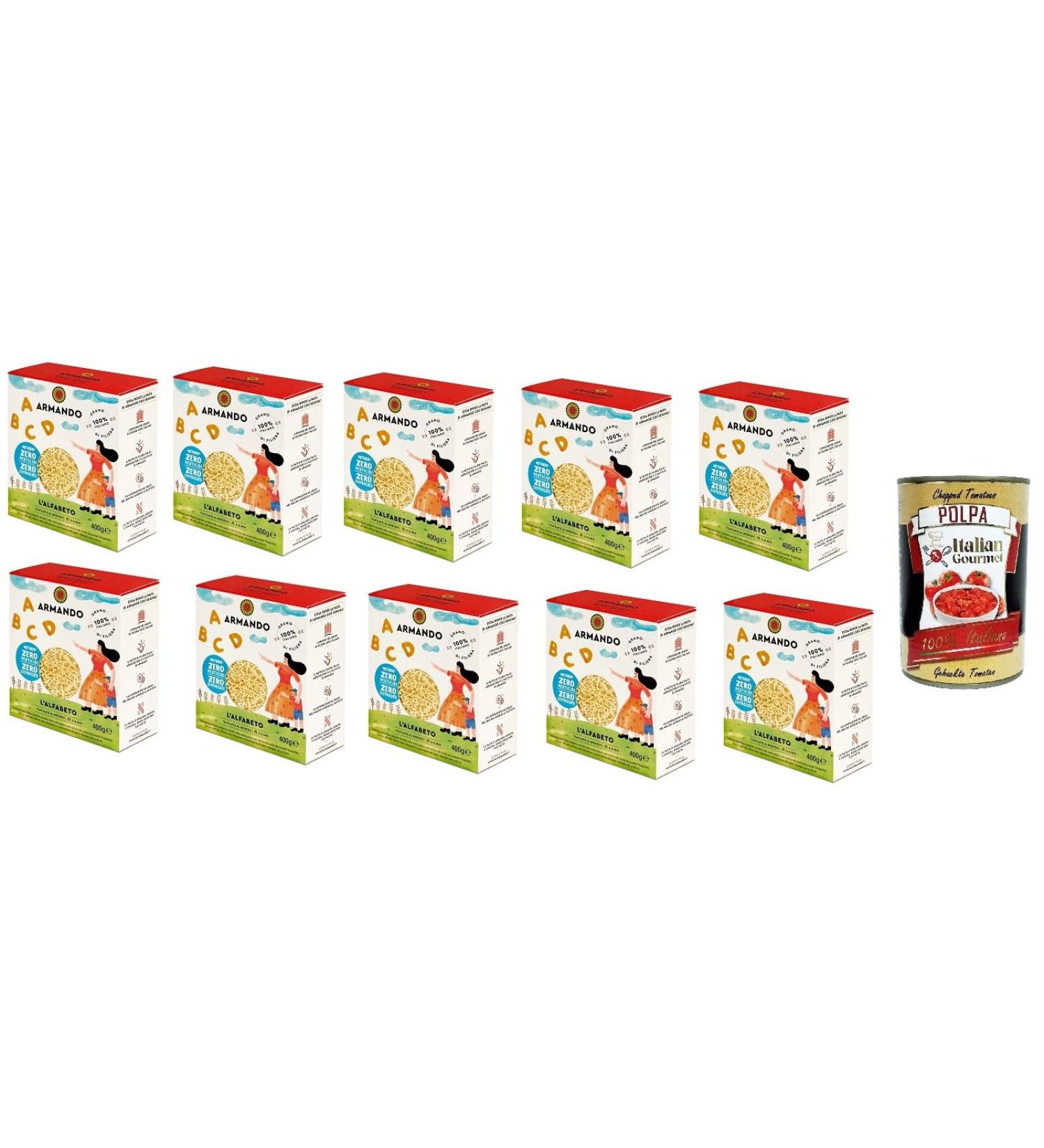  Italian Gourmet E.R. Pack of 10 Italian wheat pasta - Alfabetto - 100% Italian wheat - 400g + Italian Gourmet Polpa 400g - Buy Online on GoSupps.com