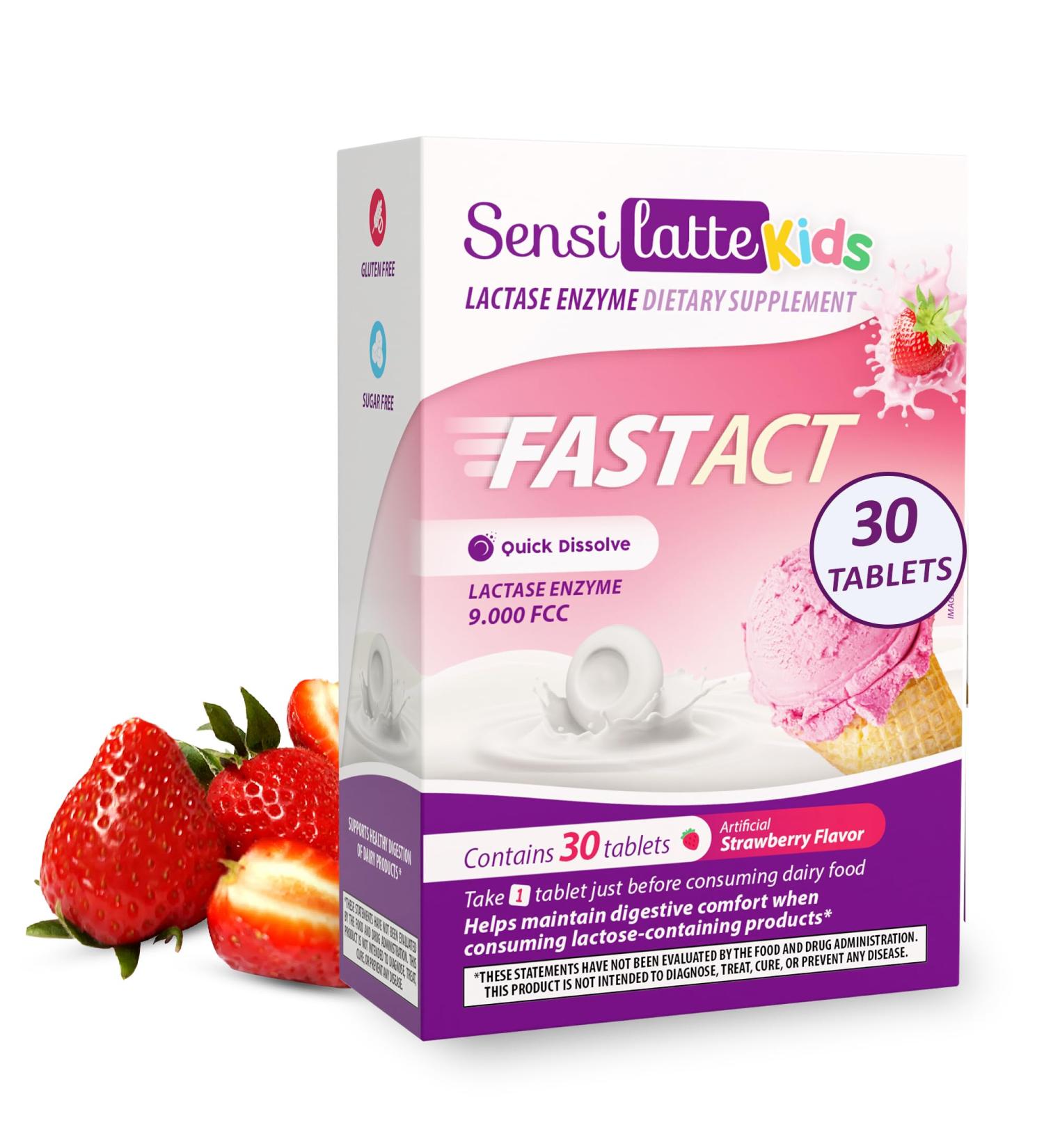 Lactase Enzyme 30 Tablets Strawberry - 9.000 FCC - Sensilatte Quick Dissolution Helps with Digestive Comfort Prati Donaduzzi 30 Count (Pack of 1) - Buy Online on GoSupps.com