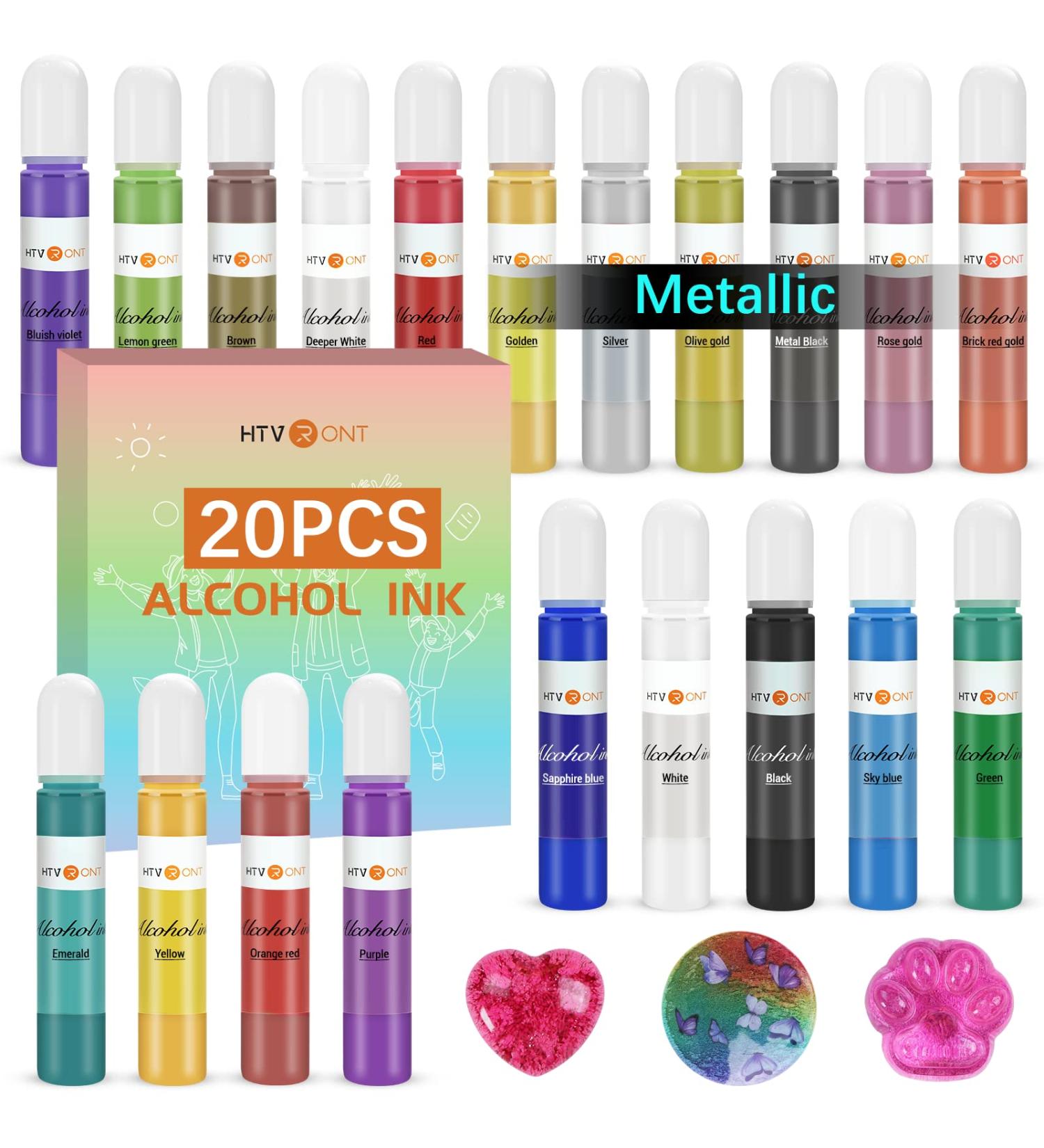 HTVRONT Alcohol Ink for Epoxy Resin - 20 Vivid Color Alcohol Inks Sets Including 6 Metallic Alcohol Ink, Concentrated Resin Ink 0.35oz/10ml, Transparent Alcohol Ink for Resin Art, Tumblers B-10ml*20 Alcohol Ink - Buy Online on GoSupps.com