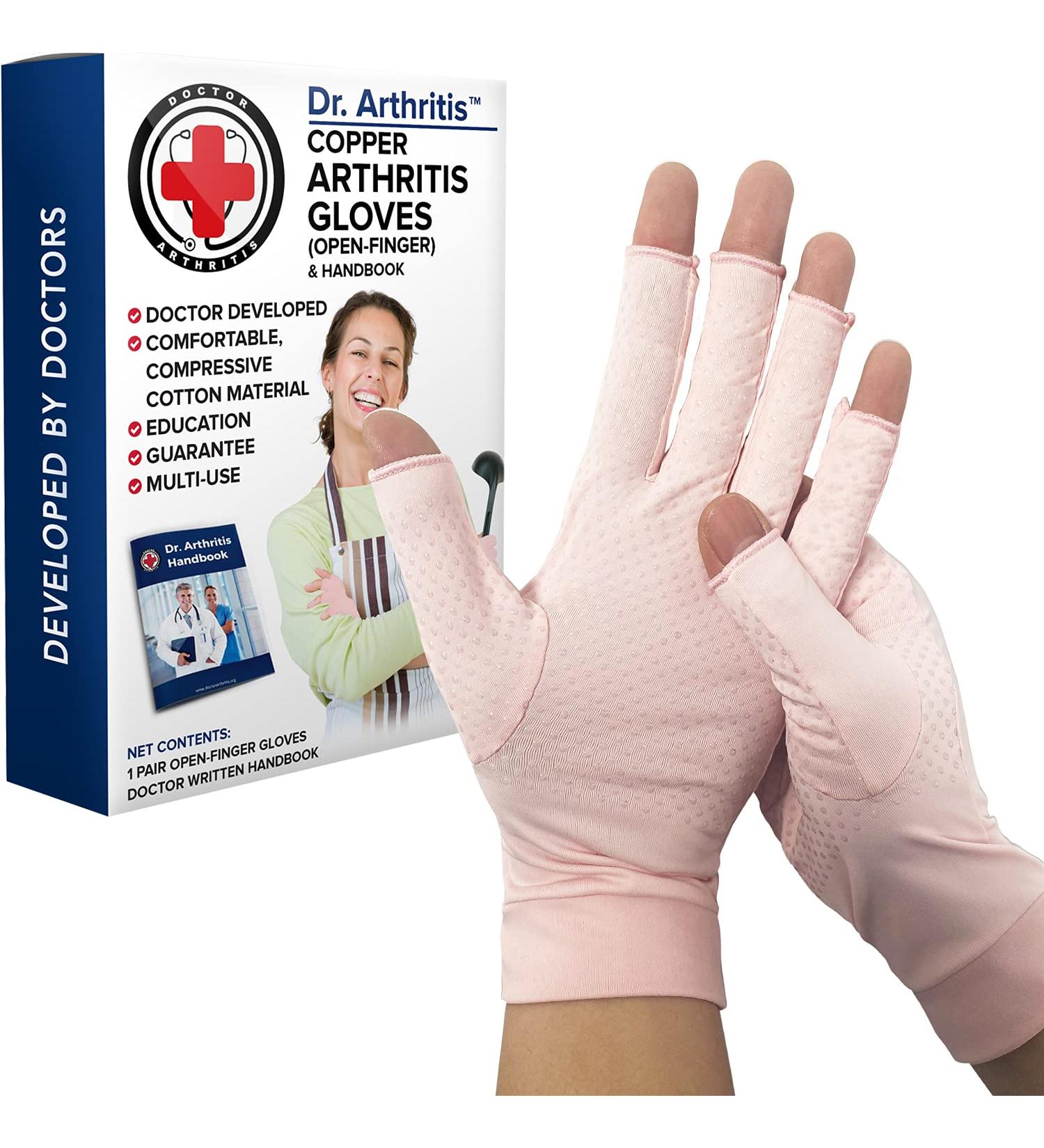 Doctor Developed Pink Copper Arthritis Gloves for Women - Compression Gloves Pair & Doctor Written Handbook for Relief from Joint Symptoms, Raynaud's Disease & Hand Conditions - Size M, Open Finger Design (Pink) - Buy Online on GoSupps.com