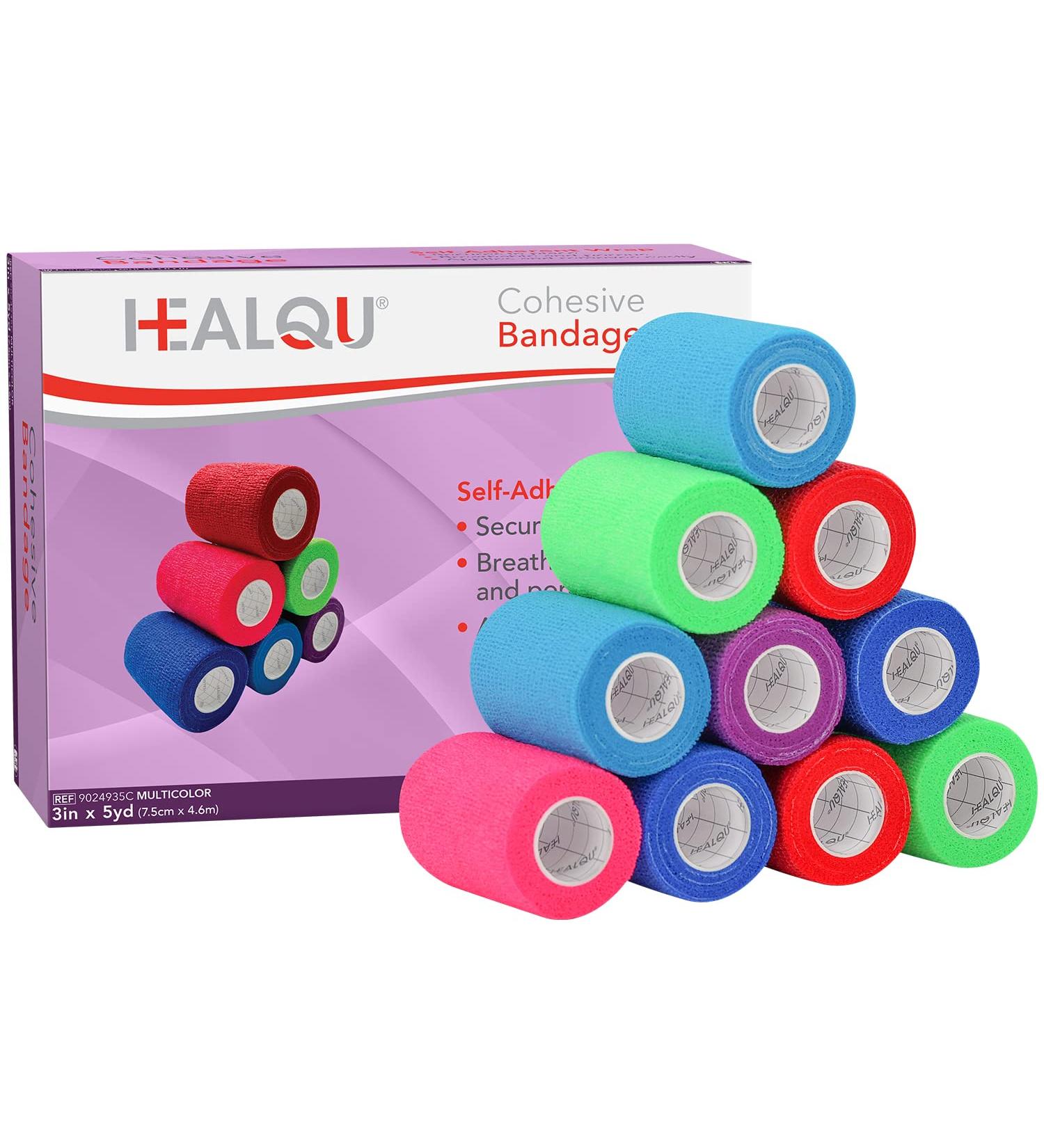 HEALQU Self Adhesive Bandage Wrap - 12 Rolls Multicolor Cohesive Tape for Sports, Wrist, Ankle - Flexible, Elastic Vet Wrap for Dogs - 2in x 5yd - Buy Online on GoSupps.com
