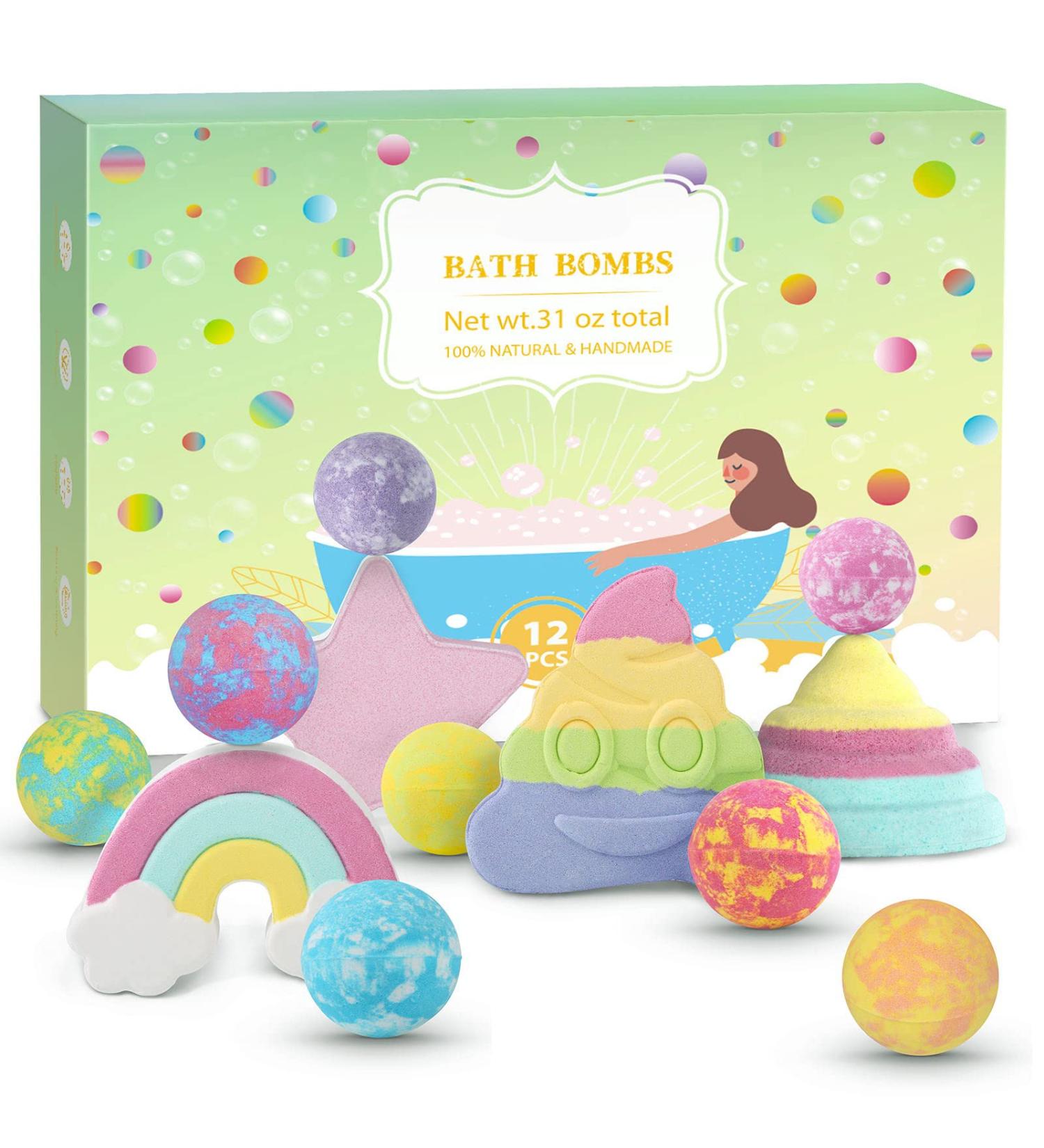 Bath Bombs Gift Set 12 Fizzy Bubble Bath Bombs Handmade Organic Natural Vegan Spa Bath Bomb Kit with Different Organic Essential Oils - Buy Online on GoSupps.com
