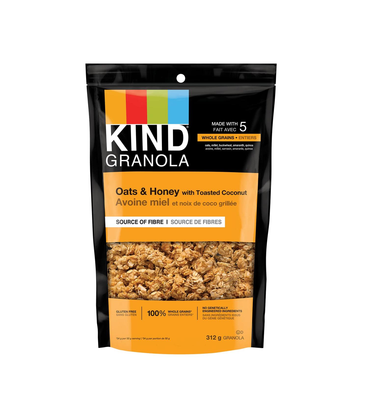 KIND Healthy Grains Clusters Oats and Honey with Toasted Coconut Granola Gluten Free 312 Gram Bag Oats & Honey Clusters with Toasted Coconut 312 g (Pack of 1) - Buy Online on GoSupps.com