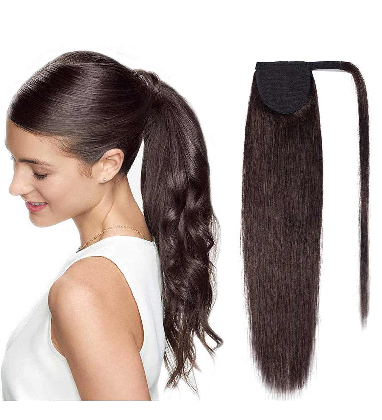Buy SEGO Clip-in Real Hair Ponytail Extension - Dark Brown #2 20 (50cm) - 95g Hairpiece for Perfect Braid Styles - Buy Online on GoSupps.com