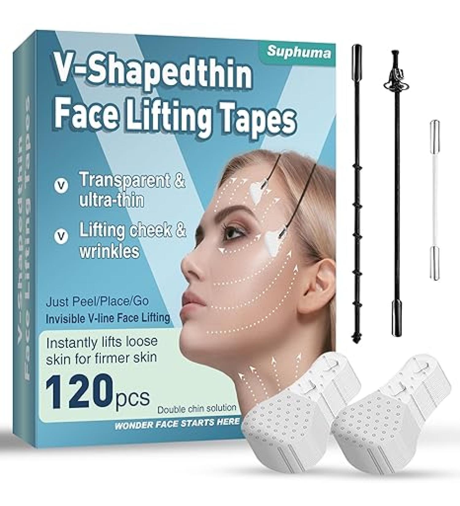 MOSKILA Face Lift Tape Invisible, High Elasticity Face Lift Tape for Hiding Double Chin, Lift Saggy Skin & Hide Facial Wrinkles, Ultra-Thin, Breathable & Waterproof Material(120PCS) - Buy Online on GoSupps.com