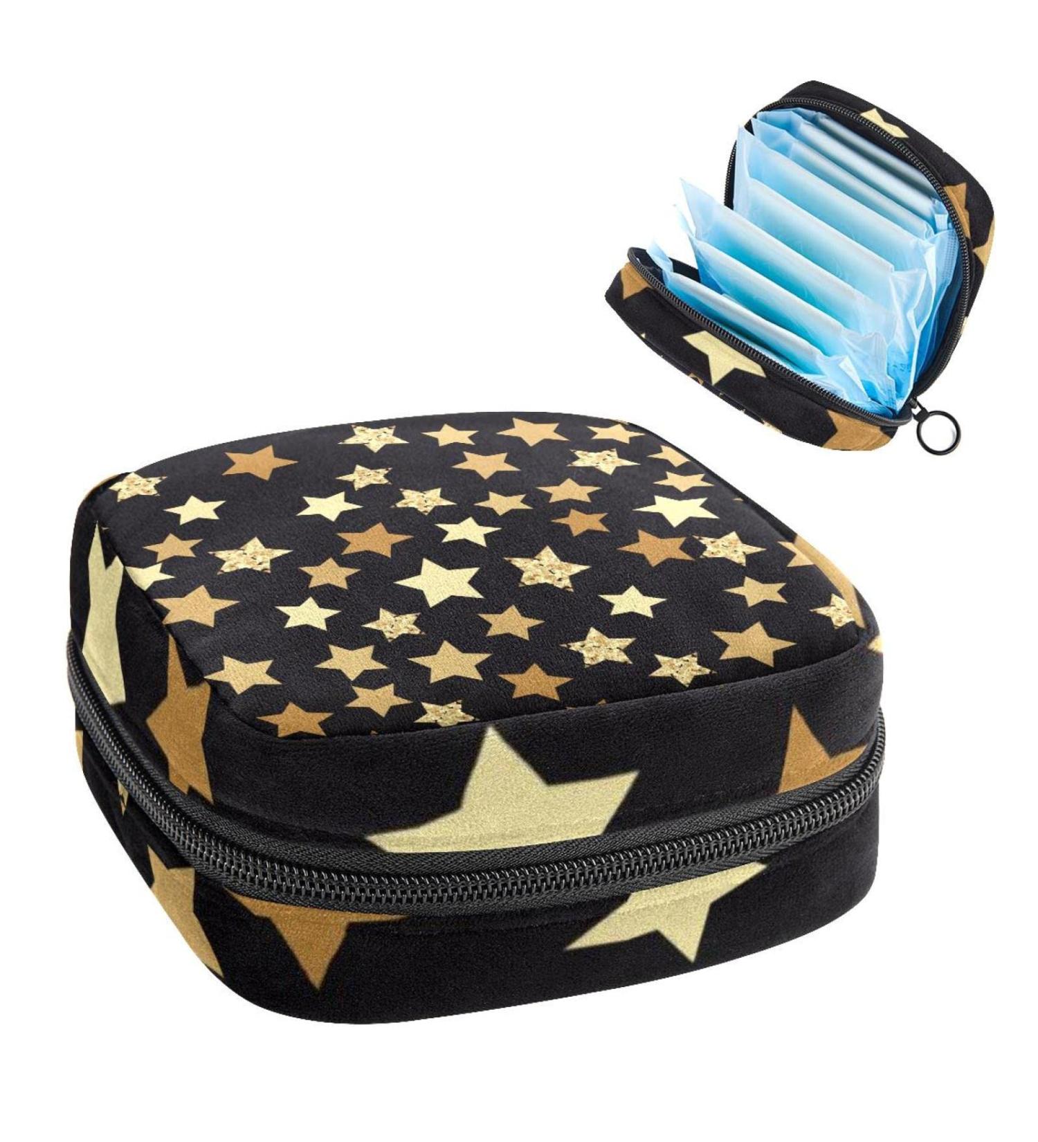 Golden Yellow Stars Pattern Black Women's Floor Storage Bag - Portable Menstrual Cup & Tampon Holder for Teens & Women - Buy Online on GoSupps.com