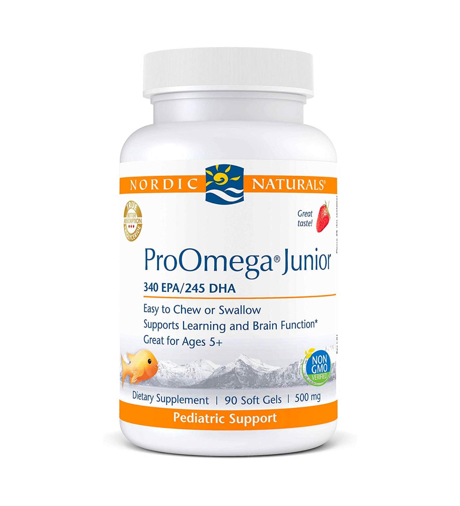 Nordic Naturals ProOmega Junior Strawberry 500 mg - 90 Soft Gels | Omega-3 for Kids - Buy Online on GoSupps.com