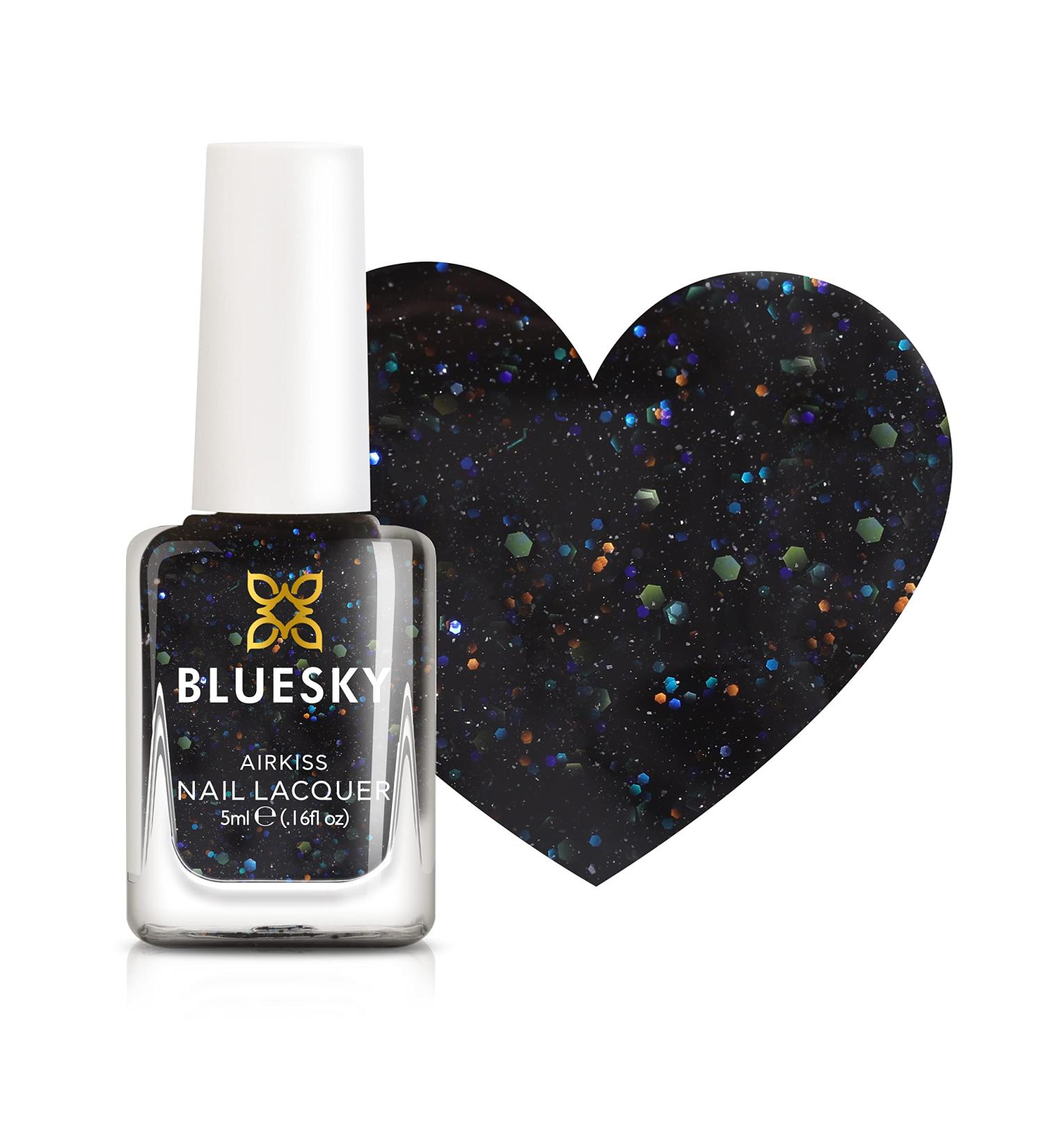 Bluesky Kids Nail Varnish - Starry Night Black Glitter Touching Peele Non-Toxic Water Based Odourless Nail Polish for Kids 7ml - Buy Online on GoSupps.com