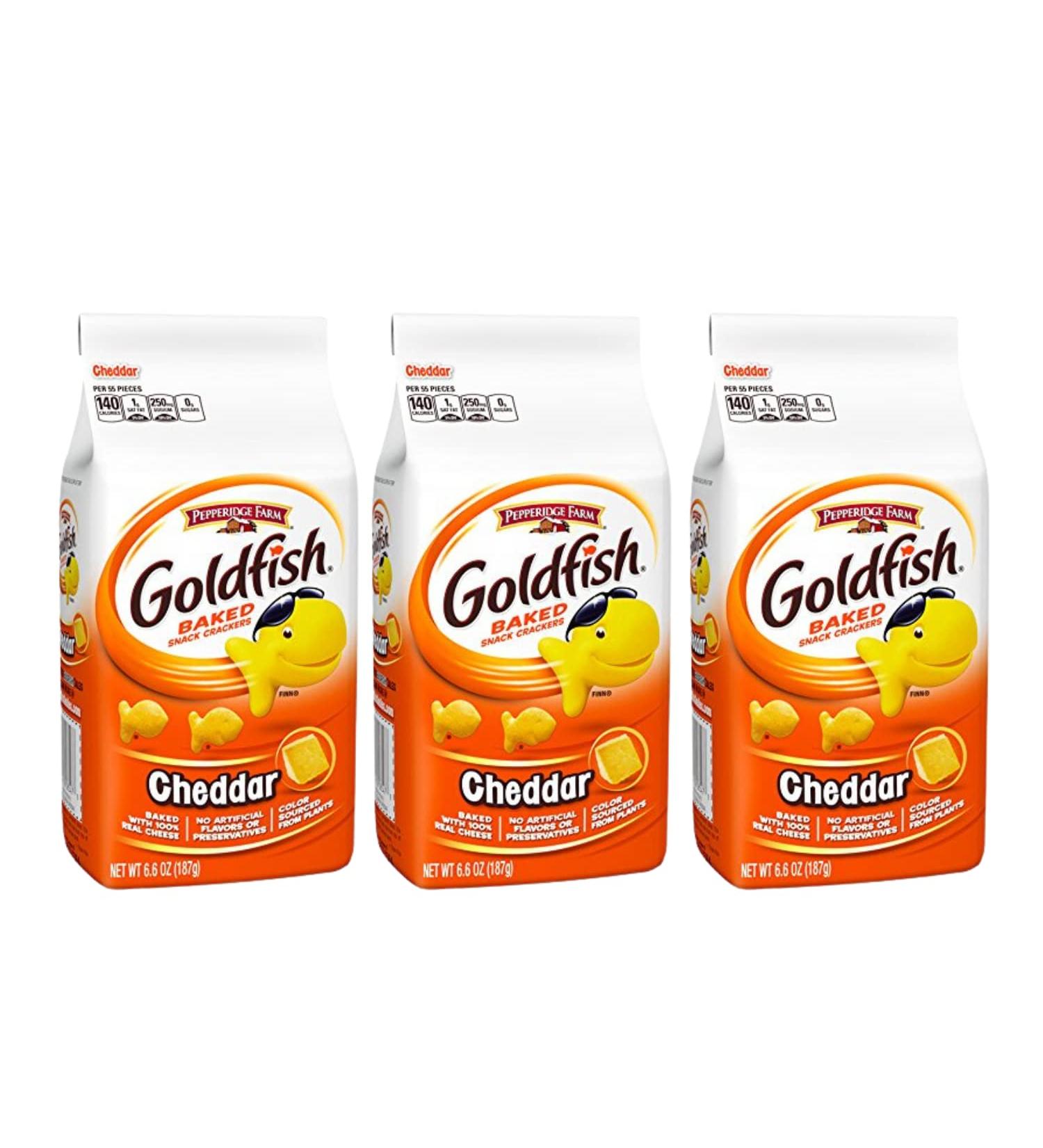 Pepperidge Farm Goldfish Baked Snack Crackers Cheddar Flavoured | Baked with Real Cheese | 187g x 3 - Buy Online on GoSupps.com