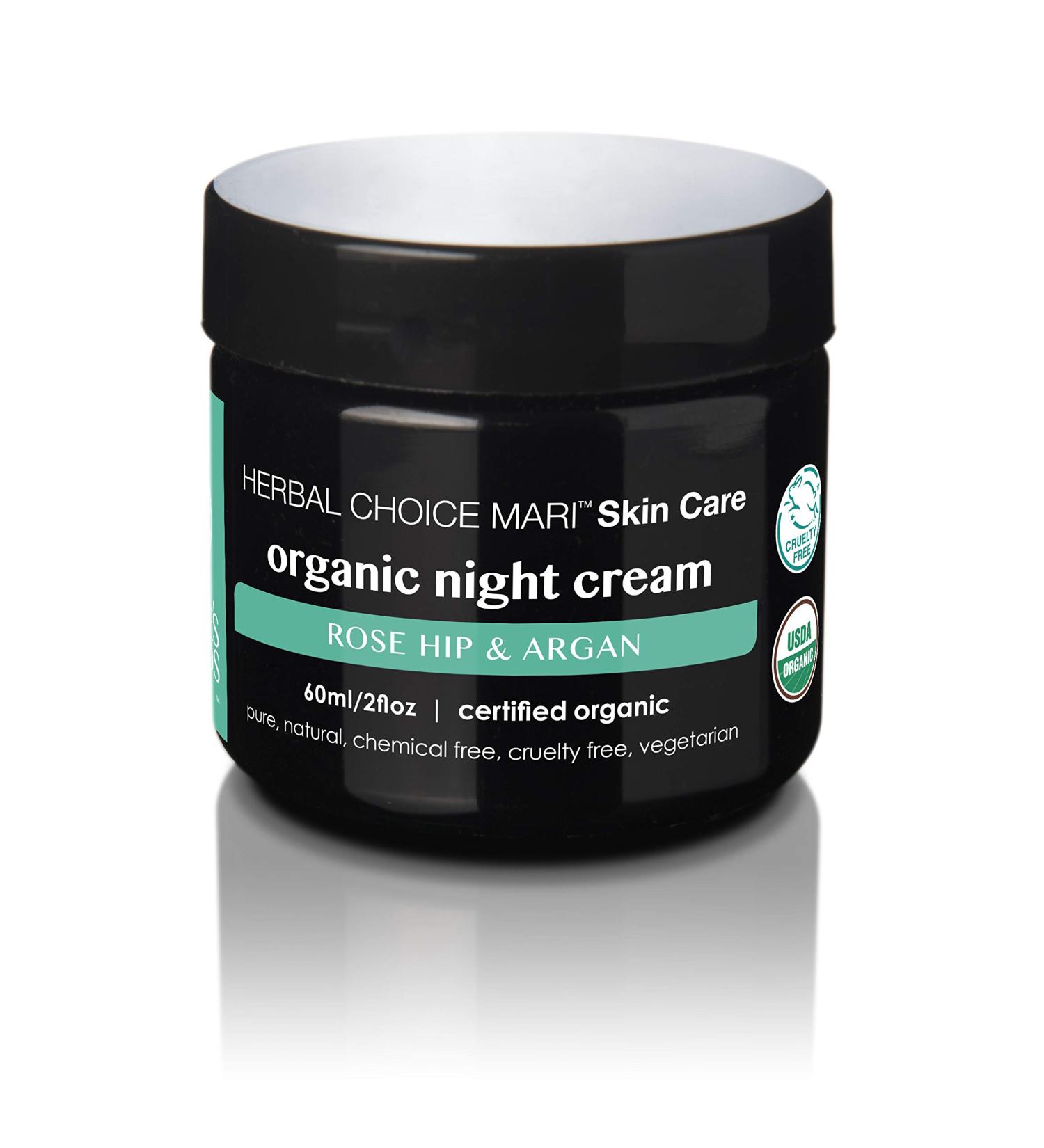 Organic Night Cream by Herbal Choice Mari (Rose Hip & Argan 2 Fl Oz Jar) - No Toxic Synthetic Chemicals - TSA-Approved Travel Size 2 Fl Oz (Pack of 1)