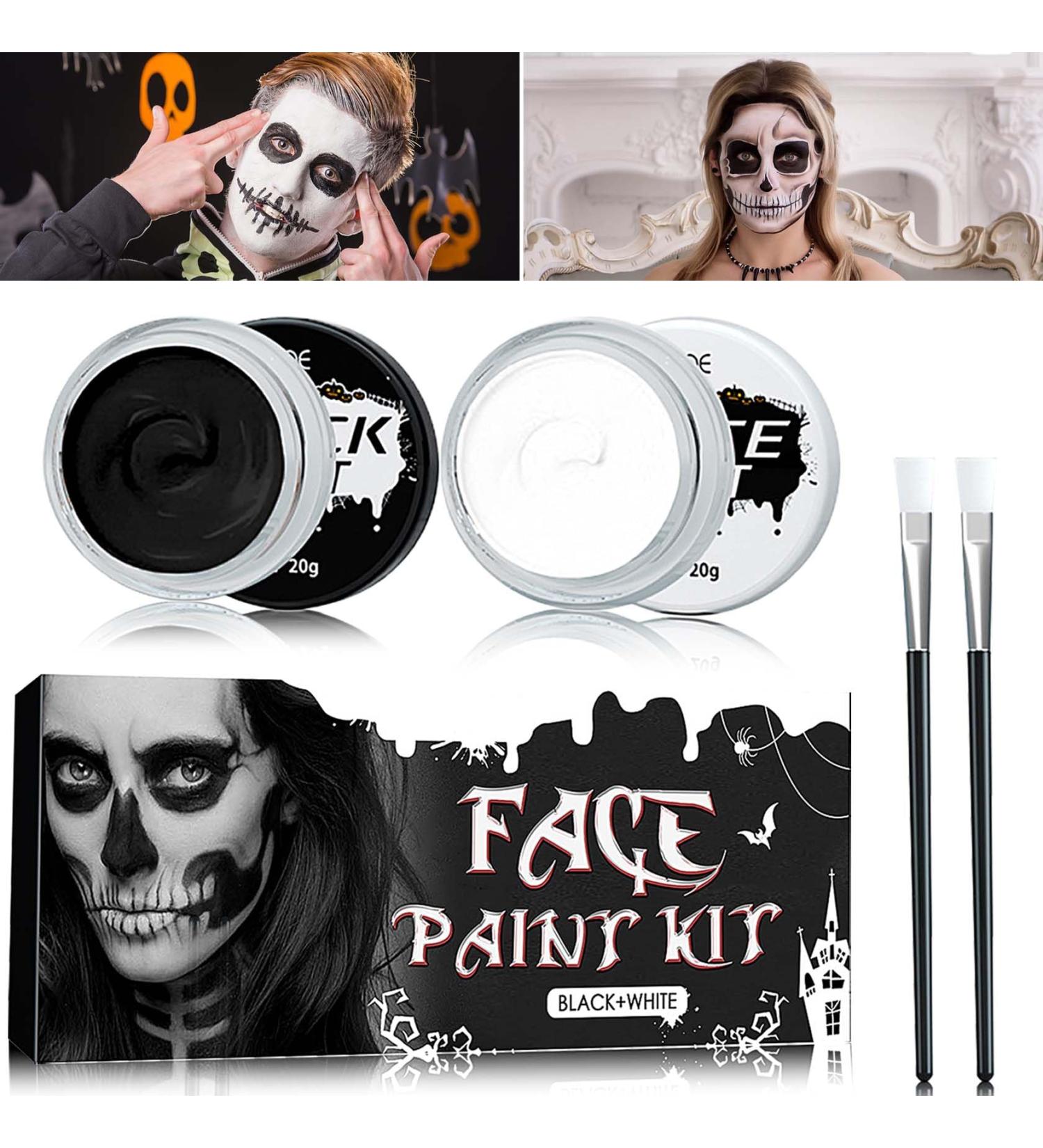 Black & White Face Body Paint Set | Oil-Based Halloween Makeup Kit for Clown & Zombie Cosplay | Includes 2 Brushes & Palette - Buy Online on GoSupps.com