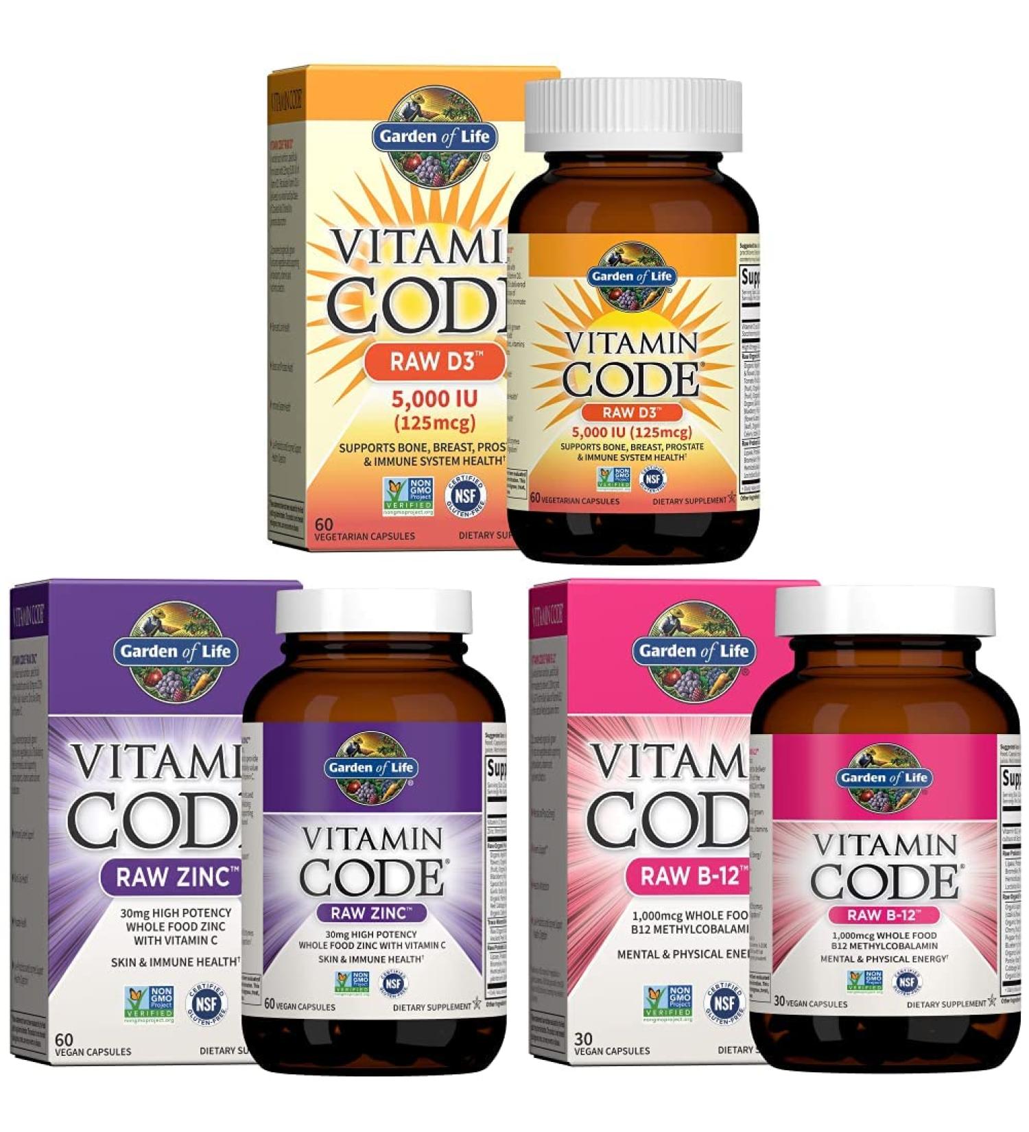 Garden of Life Vitamin D Vitamin Code Raw B12 Zinc & Vitamin C - Whole Food Supplements for Immune Support - Buy Online on GoSupps.com