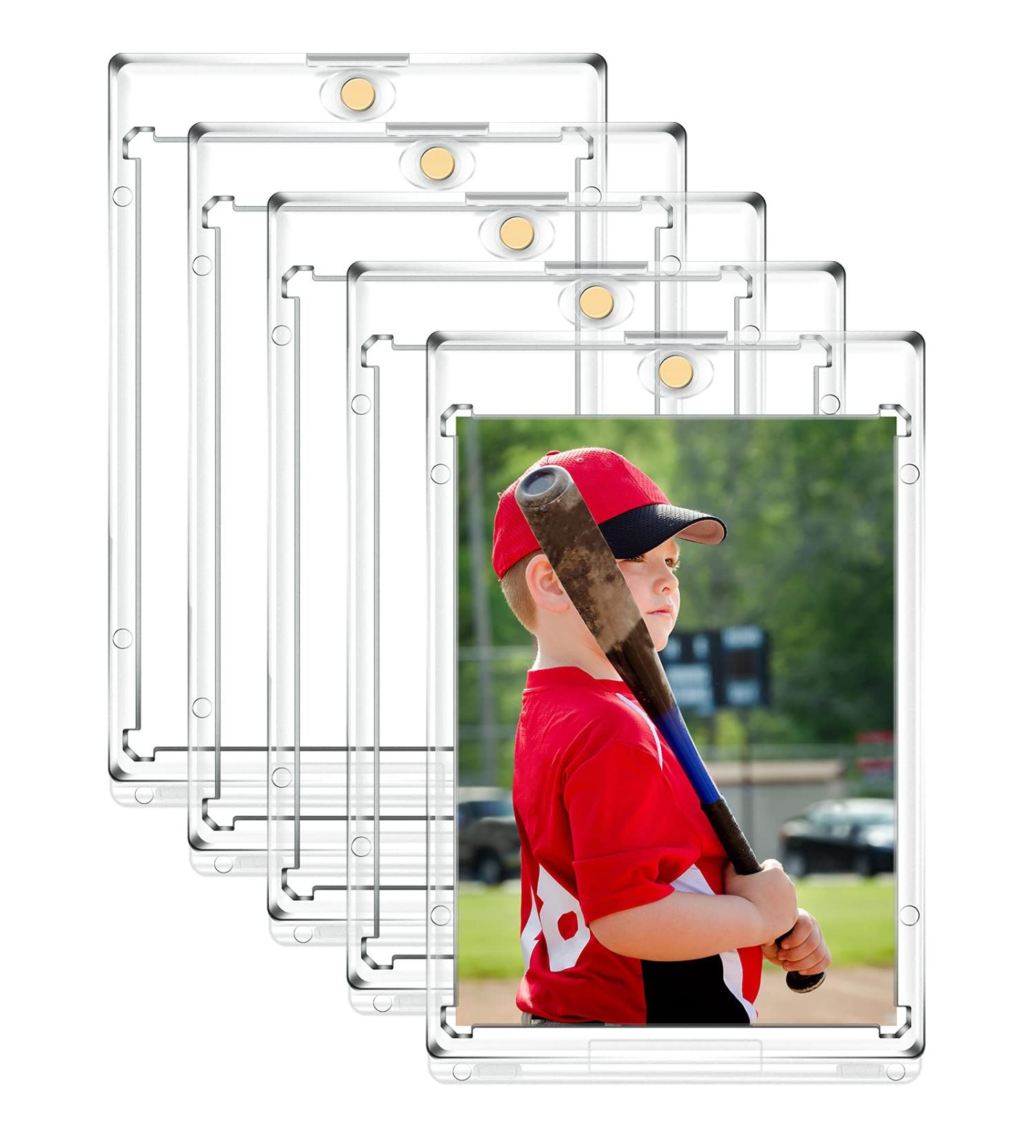 Zonon Acrylic Magnetic Card Holder - 5 Pack, 35 PT Clear Protectors Ideal for Sports Trading Cards Storage and Display - Golden Magnet Included - Buy Online on GoSupps.com