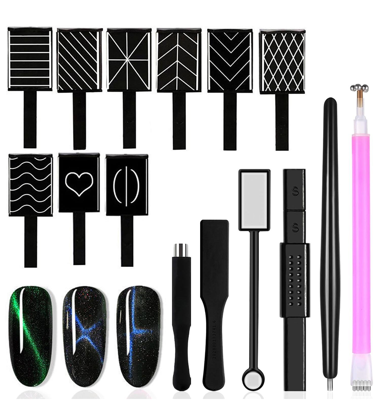 YECIRALA 15-Piece Nail Magnet Tool Set | Cat Eye Nail Polish Magnet Kit for DIY Gel Nail Art Designs - Buy Online on GoSupps.com