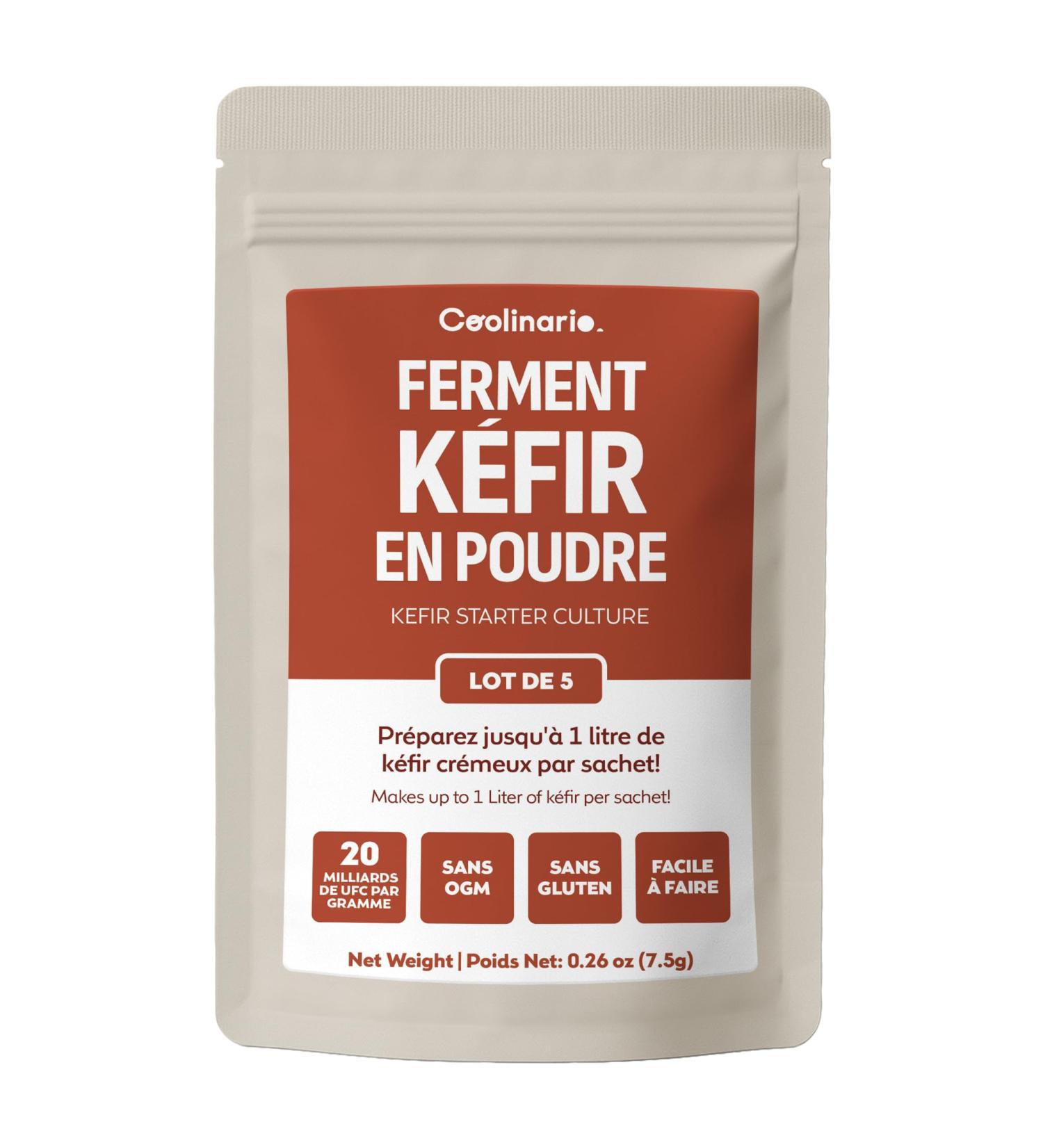 Coolinario Ferment k fir (5 Sachets de 1.5g) Cultures vivantes avec probiotiques | Cr meux & Acidul | Sans OGM Sans Conservateurs Sans Gluten 1.5 g (Lot de 5) - Buy Online on GoSupps.com