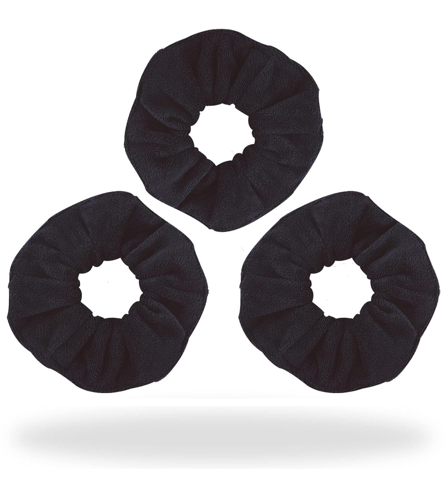 3-Piece Microfiber Hair Drying Towels Scrunchies Set - Super Absorbent & Anti-Frizz Hair Ties for Women - Black - Buy Online on GoSupps.com