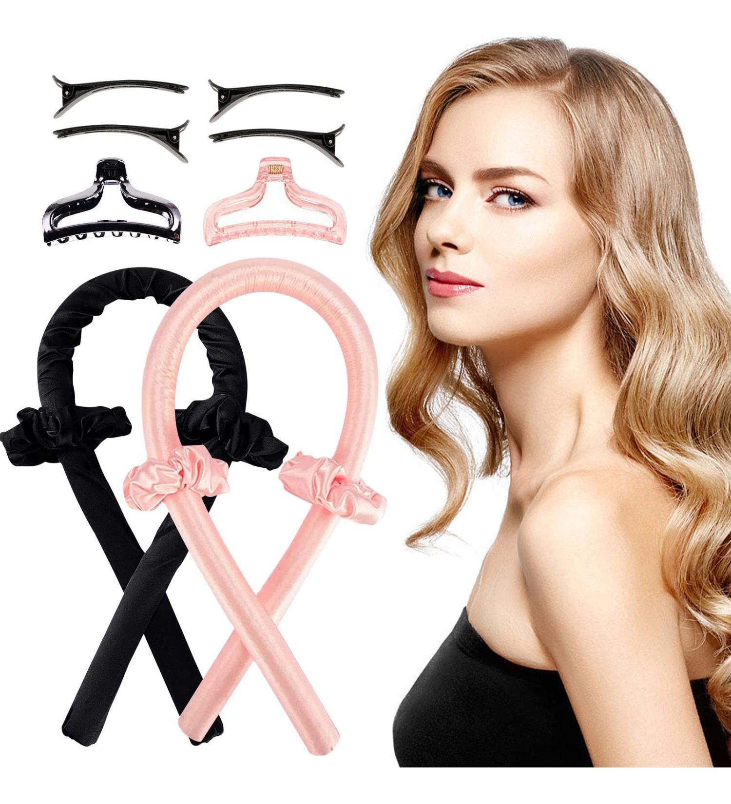 Set of 2 Satin Heatless Hair Curlers for Long Hair - Black and Pink - Achieve Heatless Curls Overnight - Buy Online on GoSupps.com