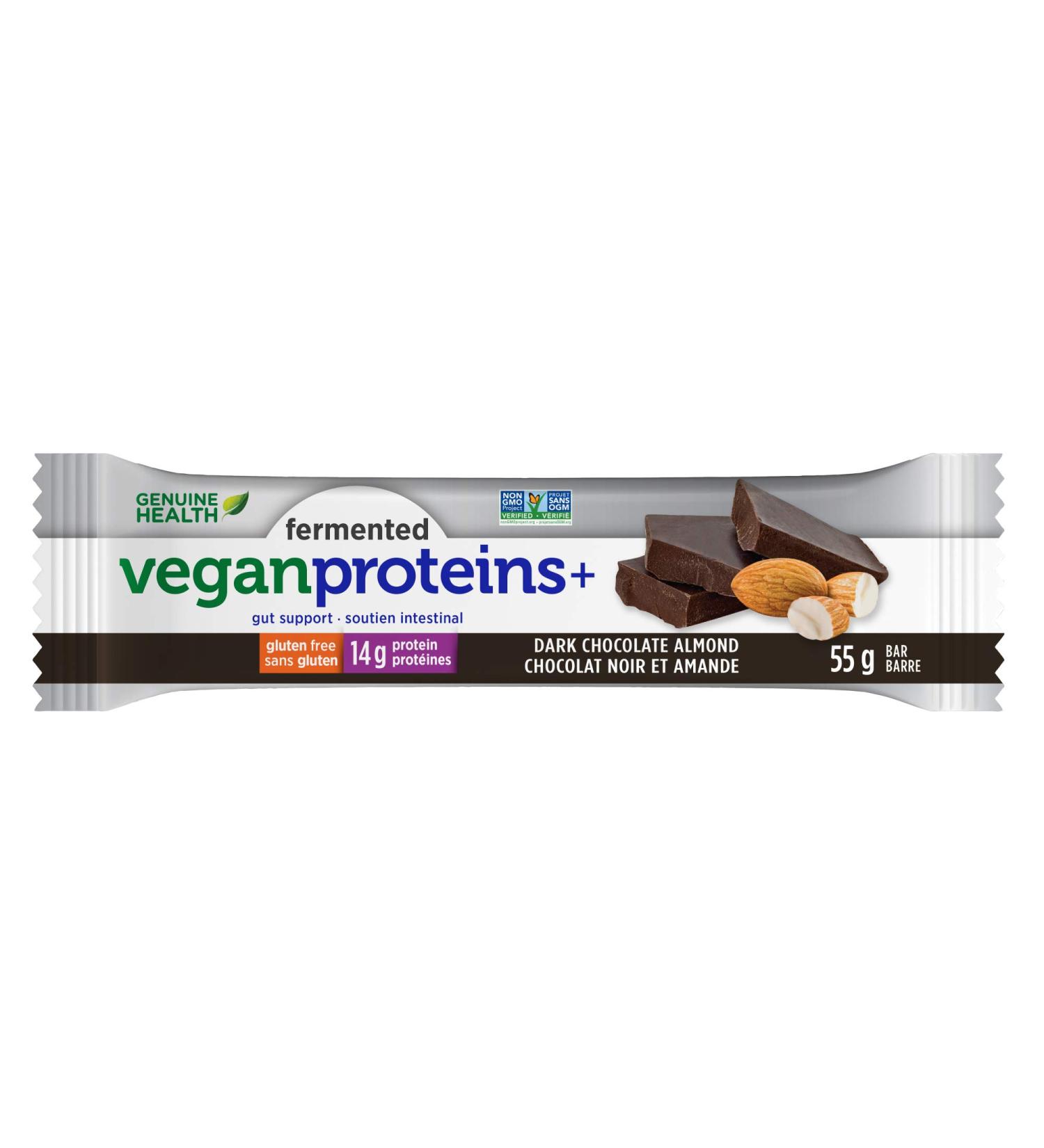 Buy GENUINE HEALTH Dark Chocolate Almond Bar with Fermented Proteins 55 GR | Healthy Snack | International Shipping Available - Buy Online on GoSupps.com