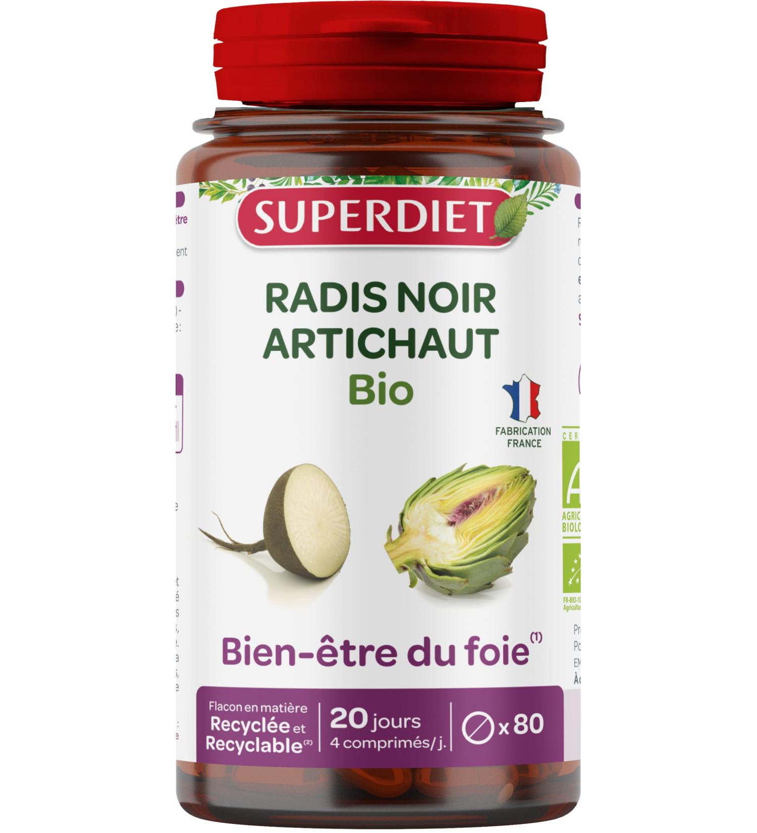 SUPERDIET - BLACK RADISH ARTICHOKE ORGANIC Liver well-being Herbal medicine Made in France 80 tablets - Buy Online on GoSupps.com