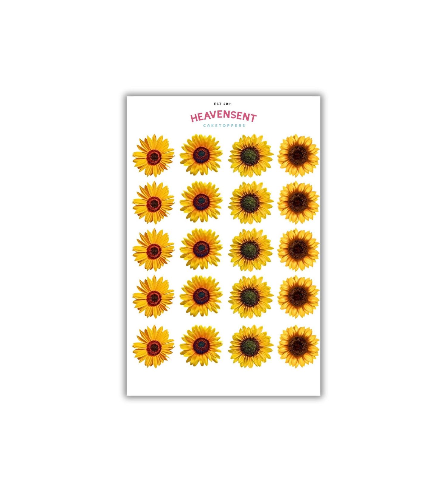 Cake Topper Edible 40 Sunflowers Yellow Flowers Pre-cut Premium Thick Sweet Wafer Card Standing Cupcake Toppers Birthday Party Cake Decorations