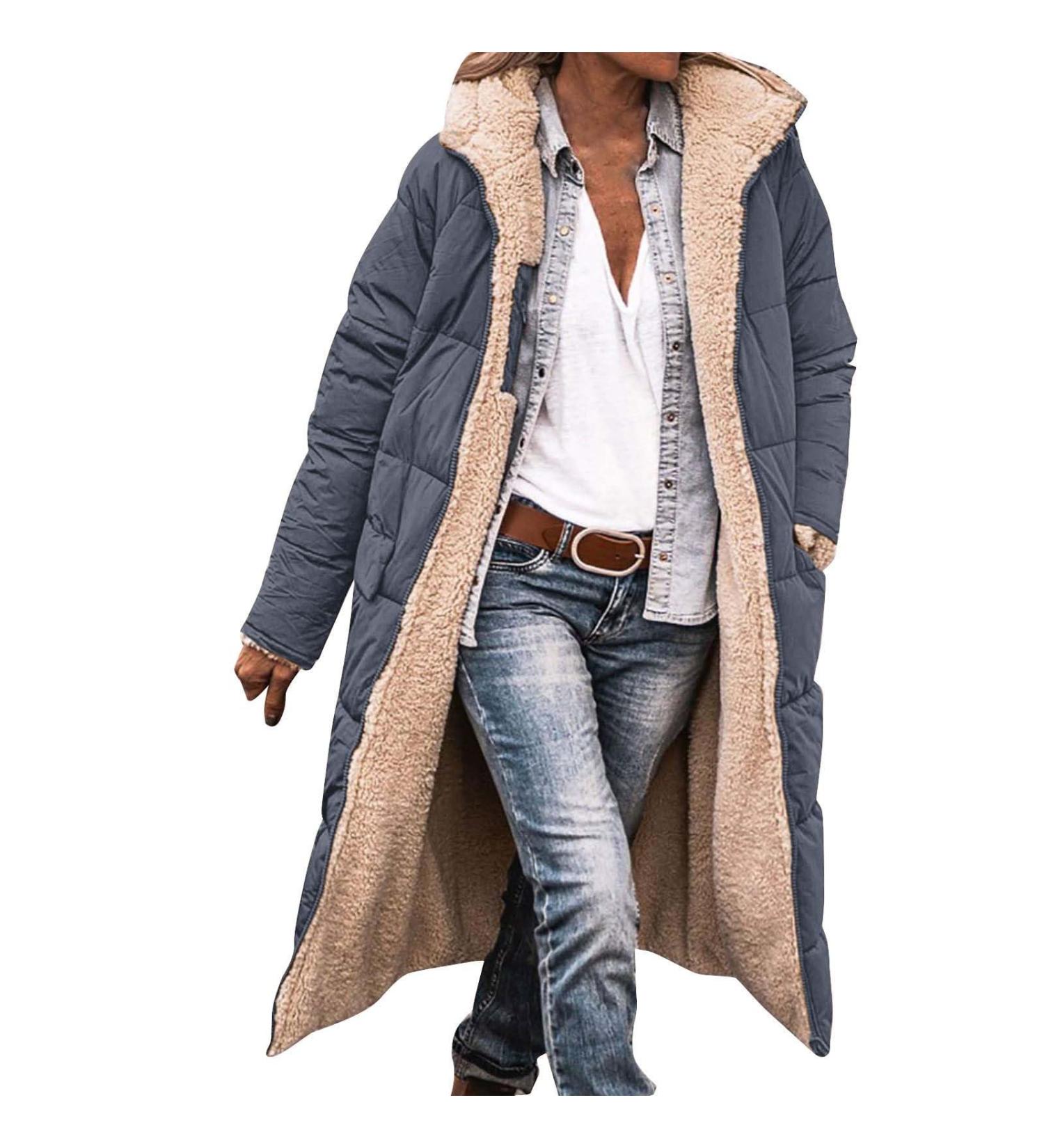 Hanxiulin Oversized Plush Hoodie Jacket for Women - Winter Coat & Trench Coat in Gray | Warm Casual Sweat Jacket - Buy Online on GoSupps.com